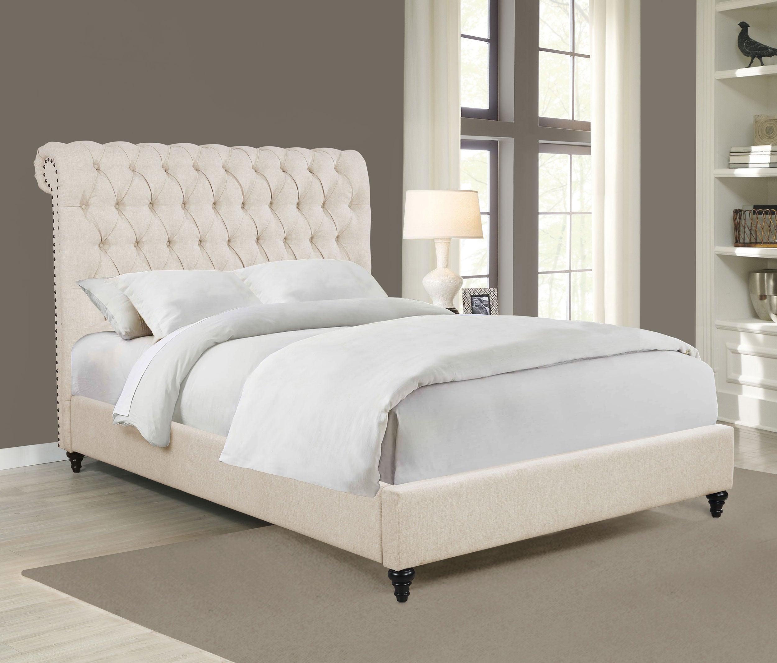 Devon 57-inch Upholstered Queen Panel Bed Beige-CoasterEssence