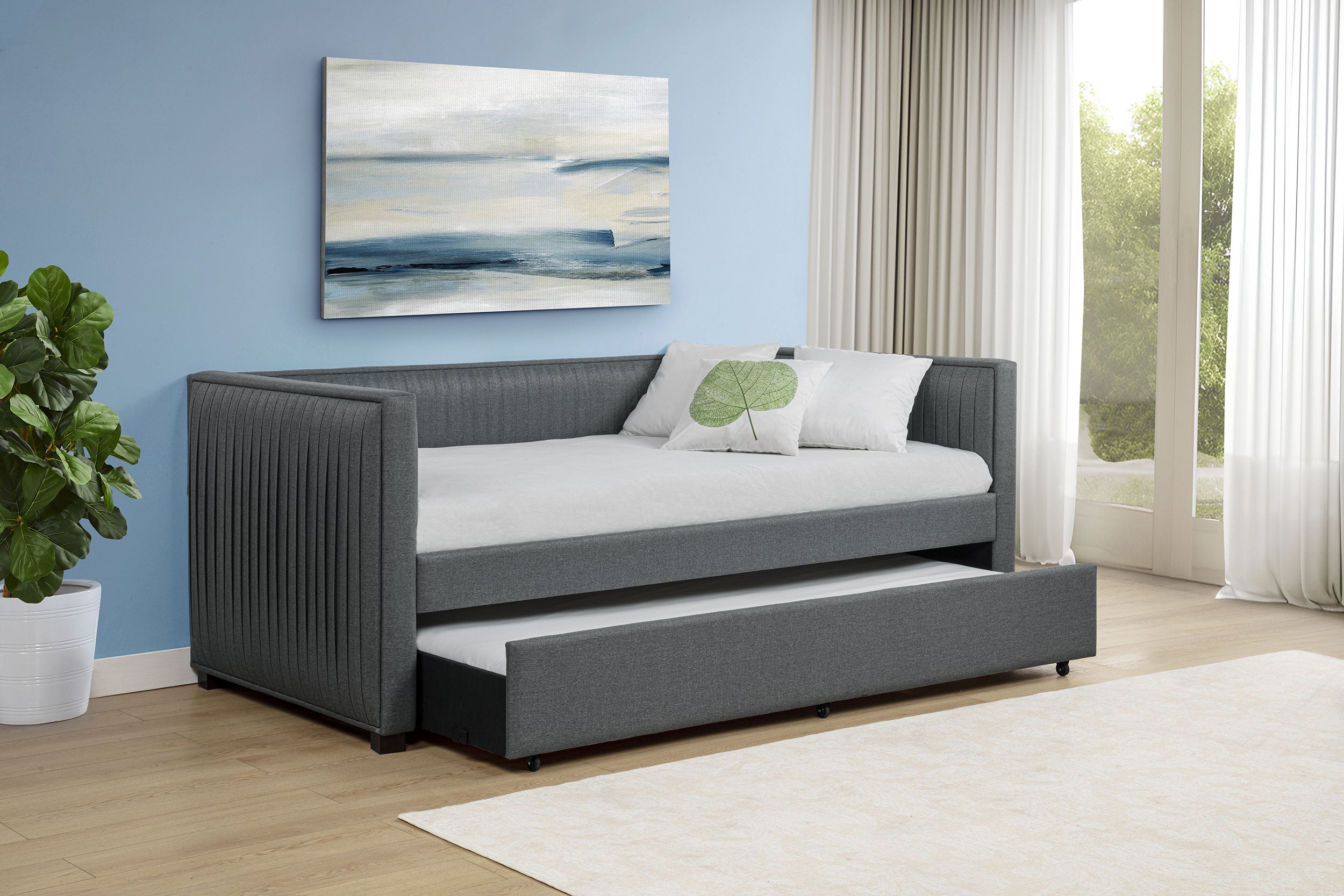 Brodie Upholstered Twin Daybed with Trundle Grey-CoasterEssence