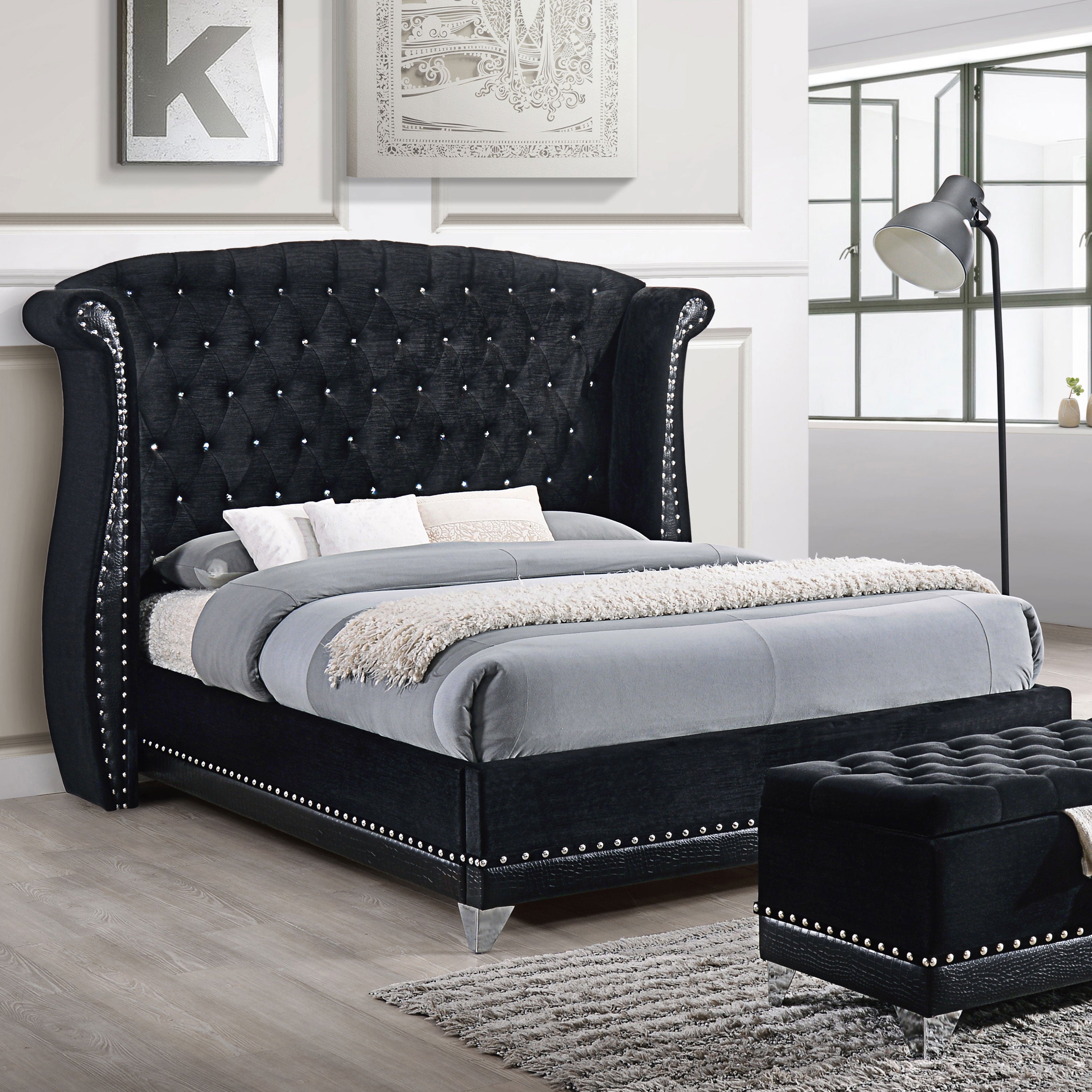 Barzini Upholstered Eastern King Wingback Bed Black-CoasterElevations
