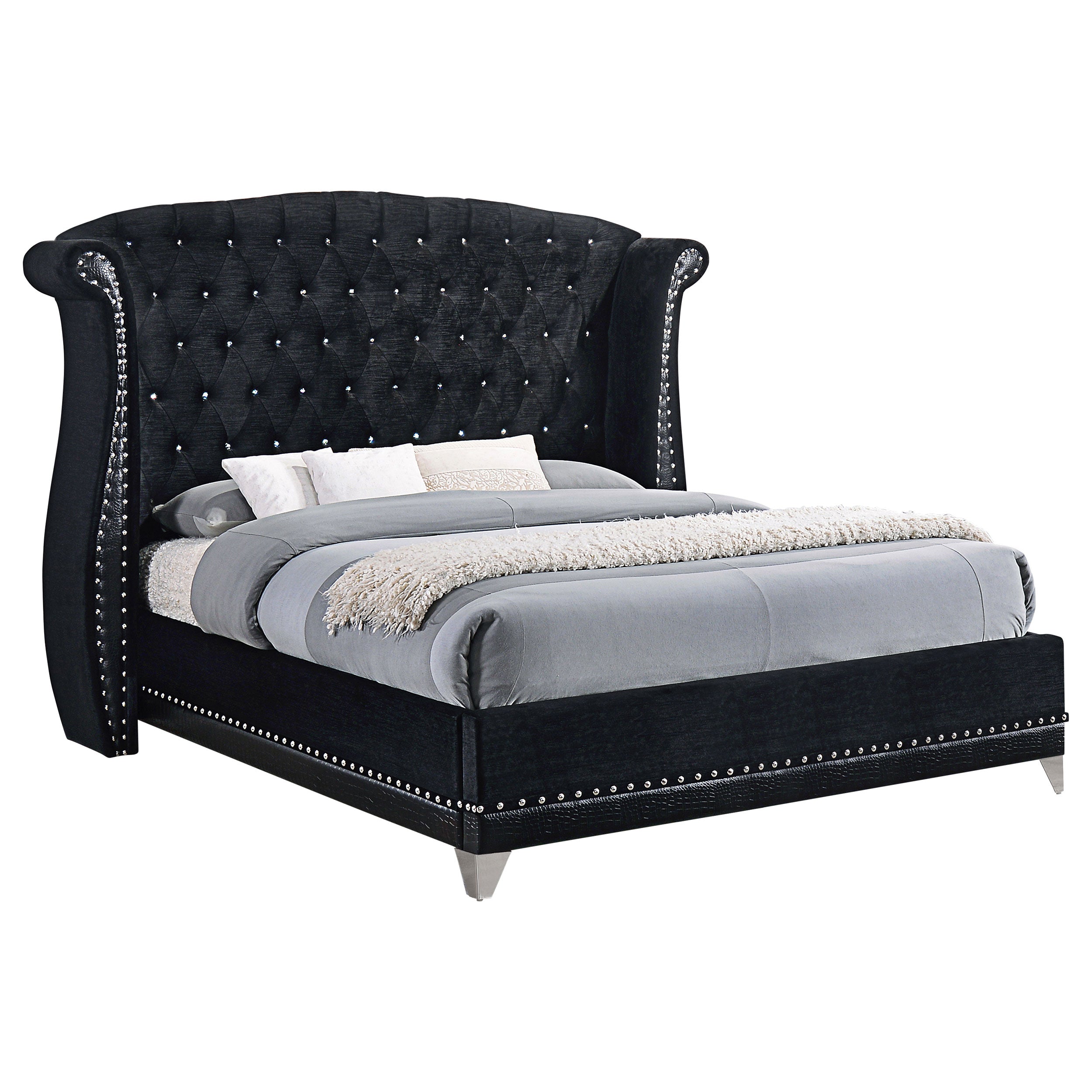 Barzini Upholstered California King Wingback Bed Black-CoasterElevations