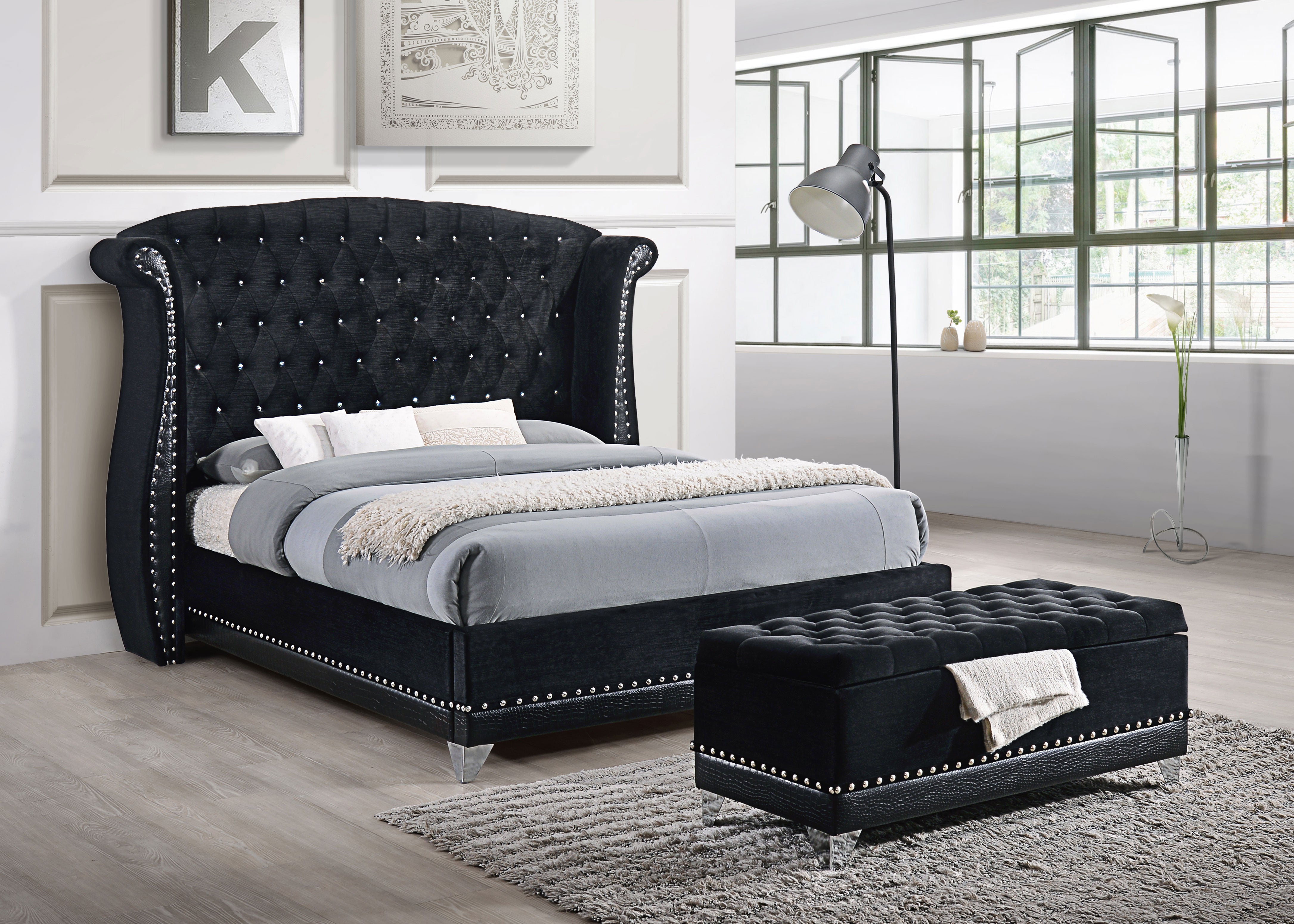 Barzini Upholstered California King Wingback Bed Black-CoasterElevations