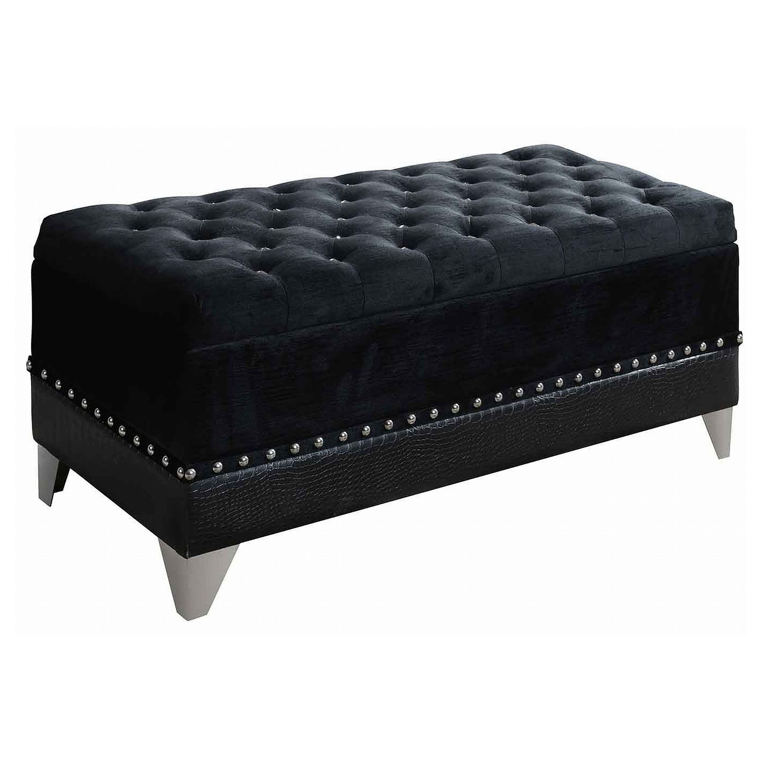 Barzini Velvet Upholstered Tufted Storage Bench Black-CoasterElevations