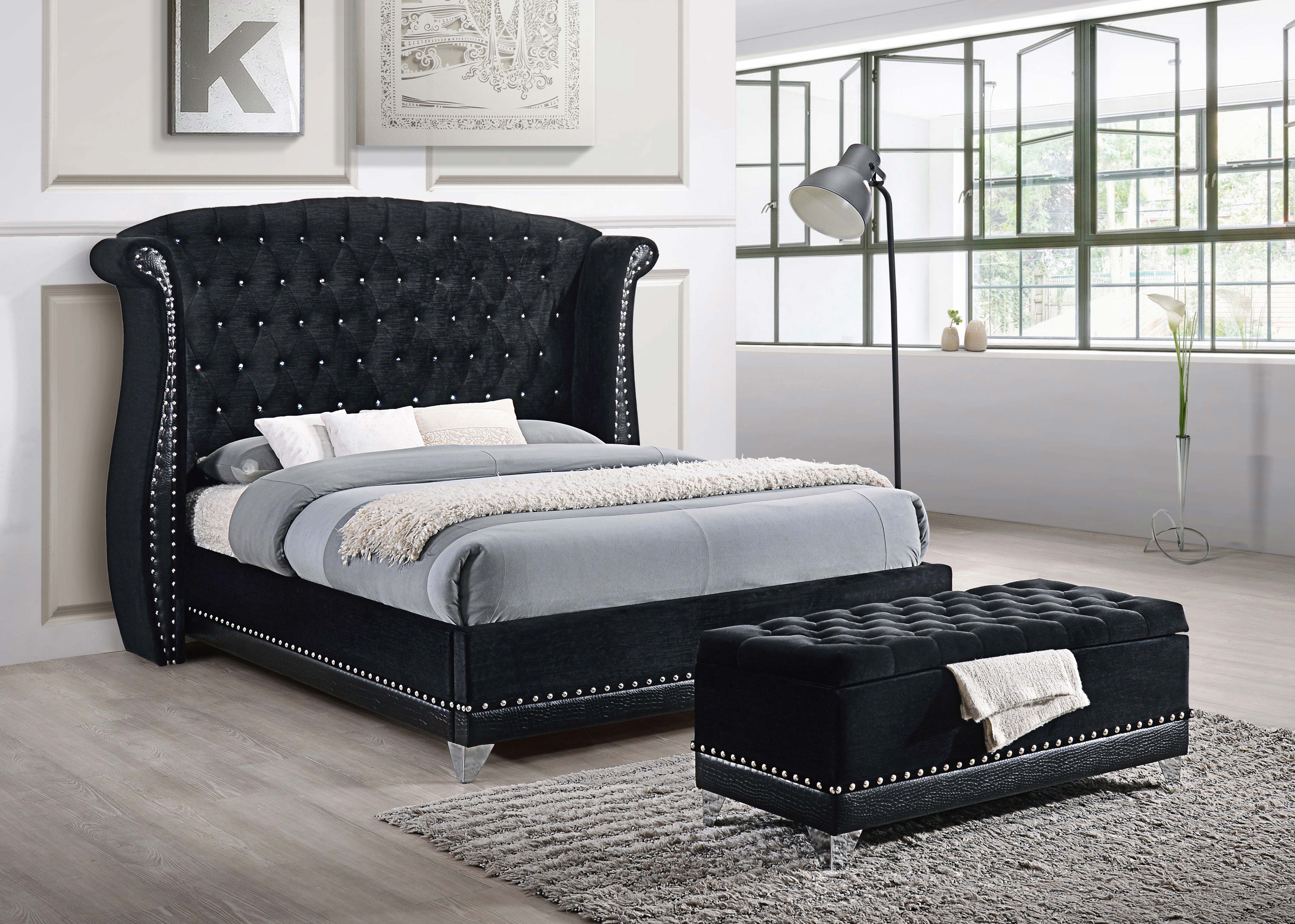Barzini Velvet Upholstered Tufted Storage Bench Black-CoasterElevations