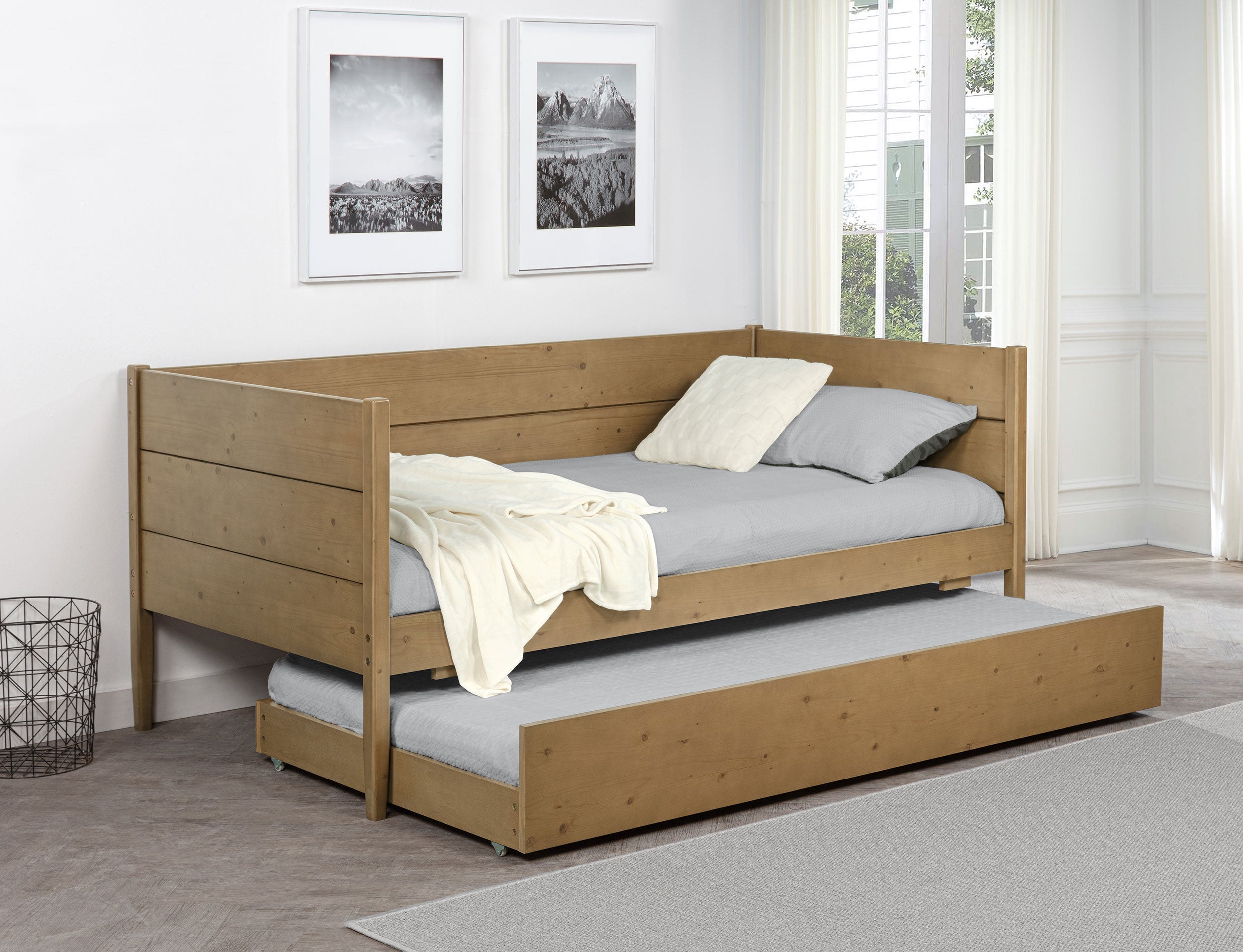 Calinda Wood Twin Daybed With Trundle Natural-