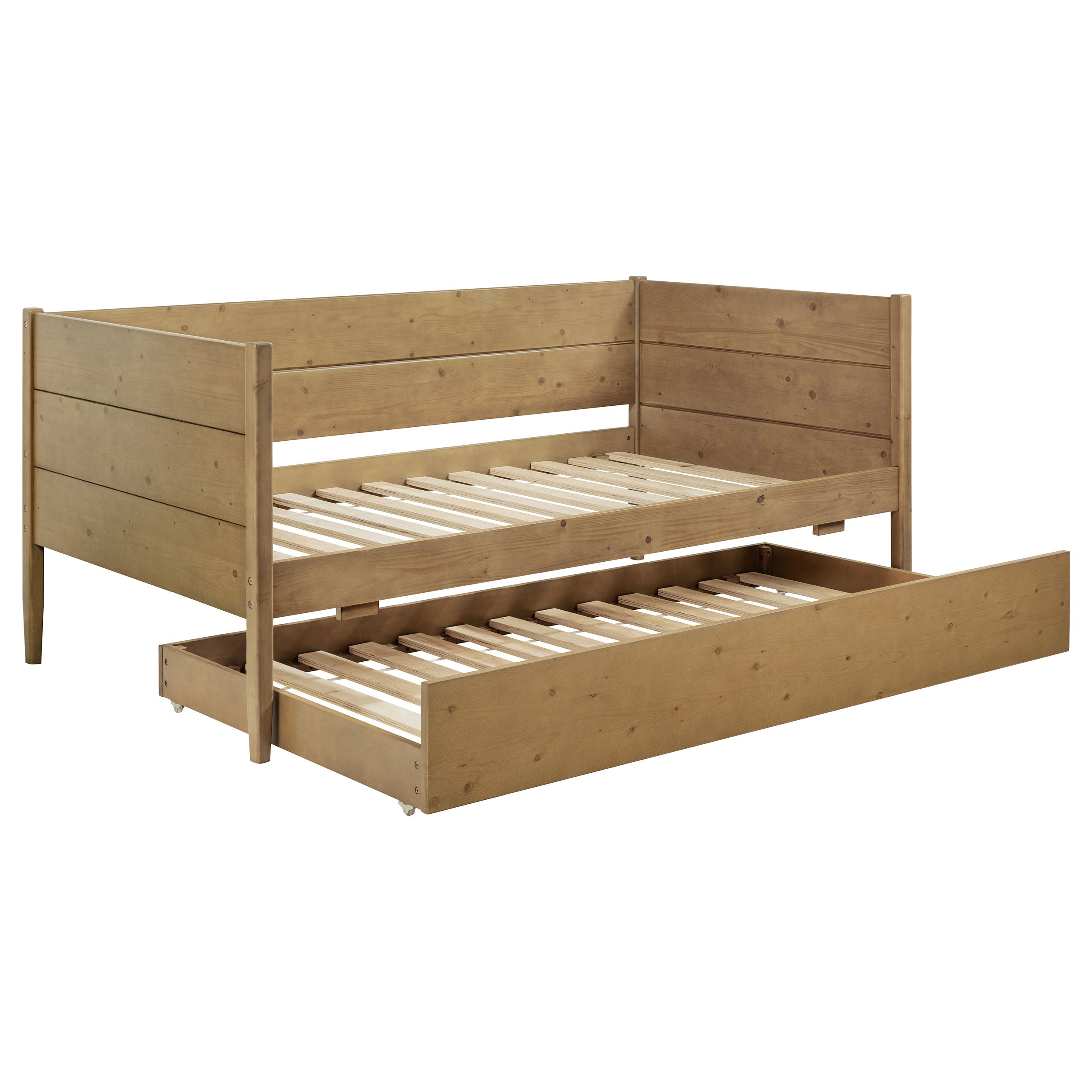 Calinda Wood Twin Daybed With Trundle Natural-