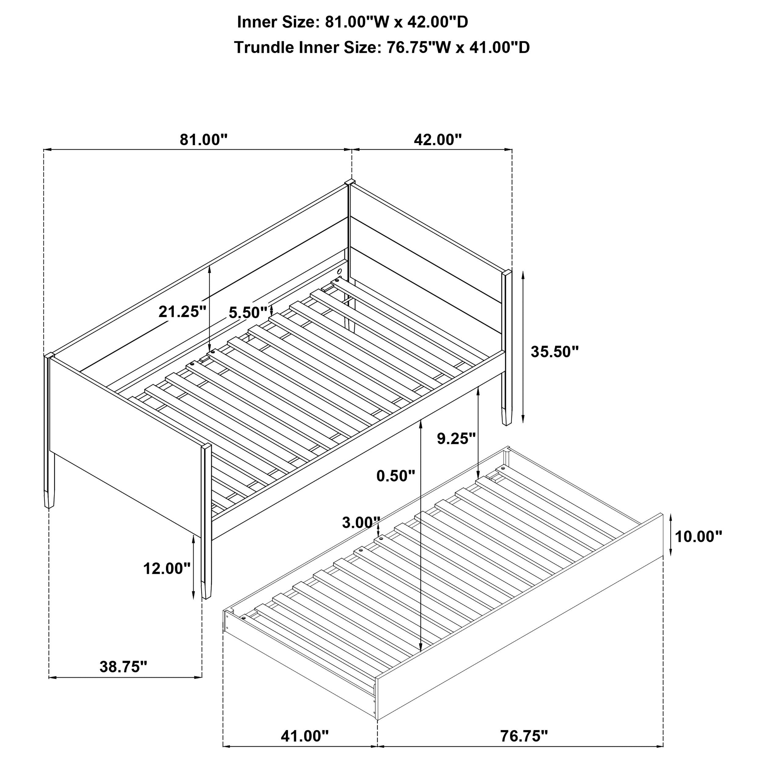 Calinda Wood Twin Daybed With Trundle Natural-