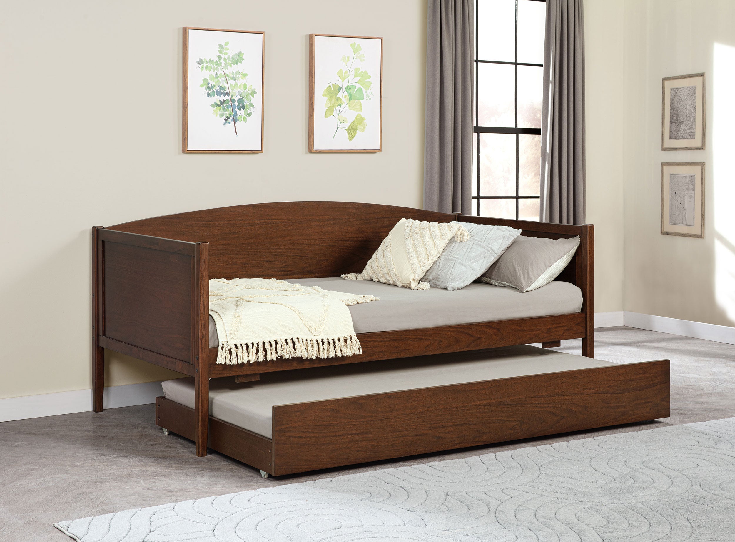 Bozeman Wood Twin Daybed With Trundle Medium Walnut-
