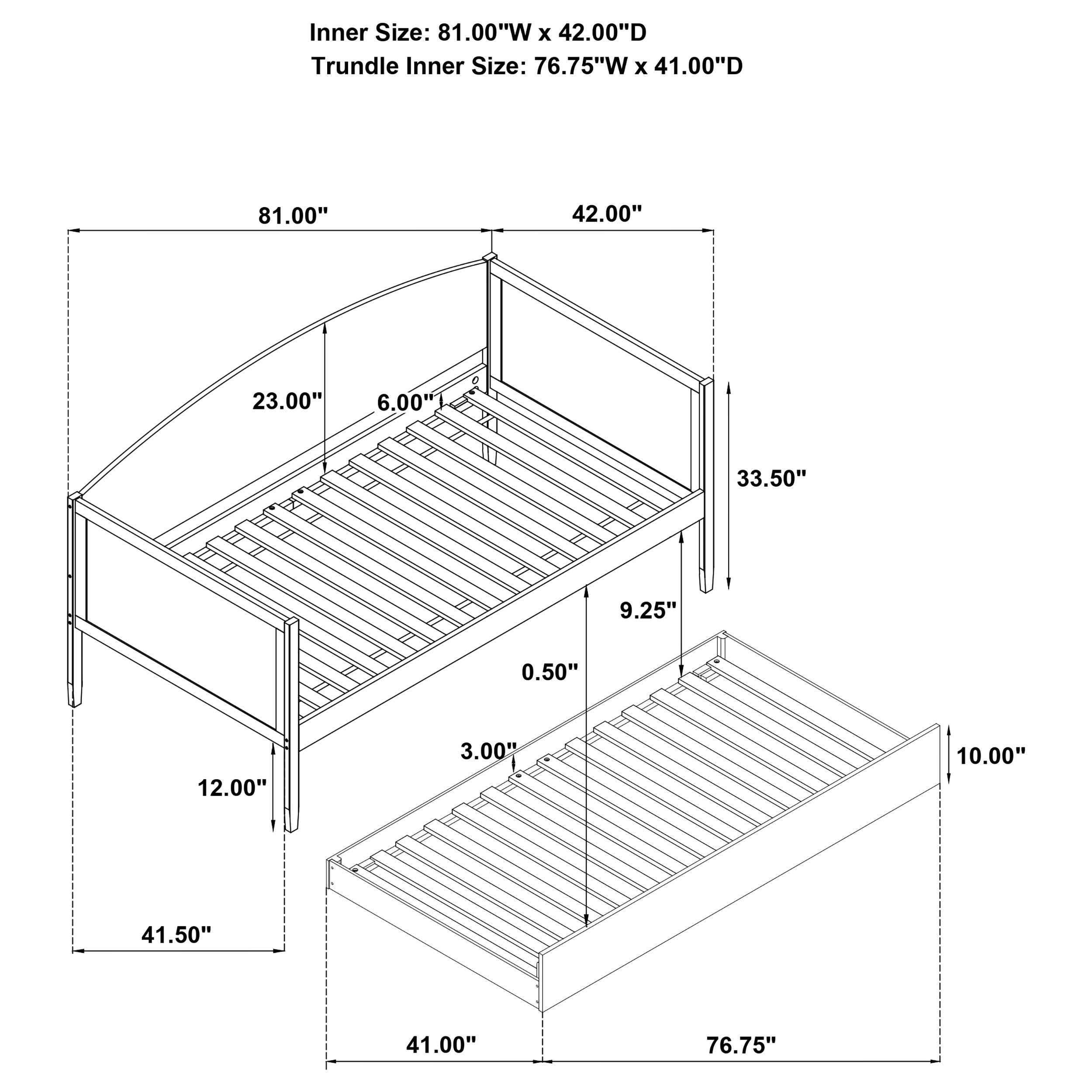 Bozeman Wood Twin Daybed With Trundle Medium Walnut-