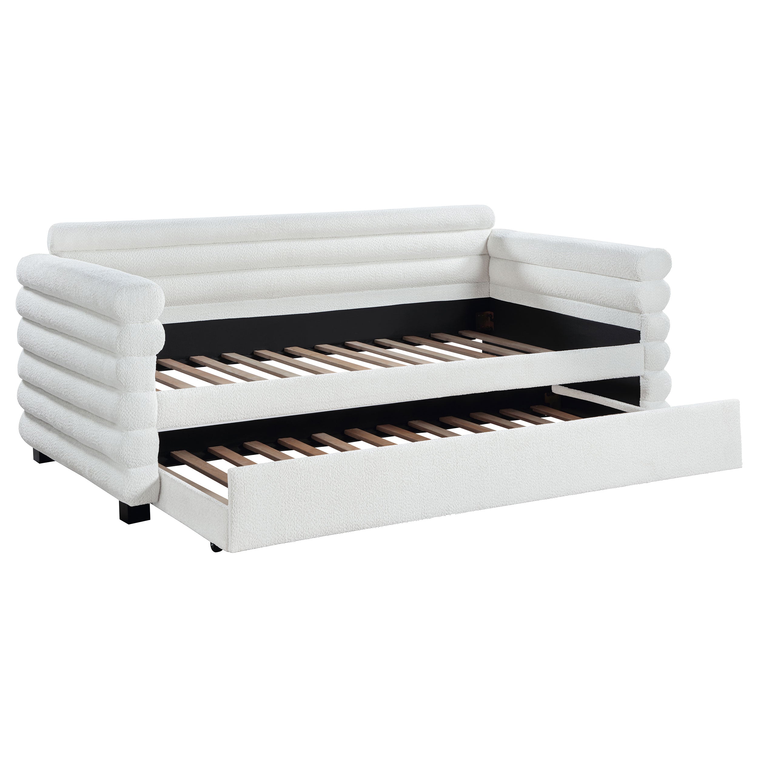 Patricia Boucle Upholstered Twin Day Bed with Trundle White-