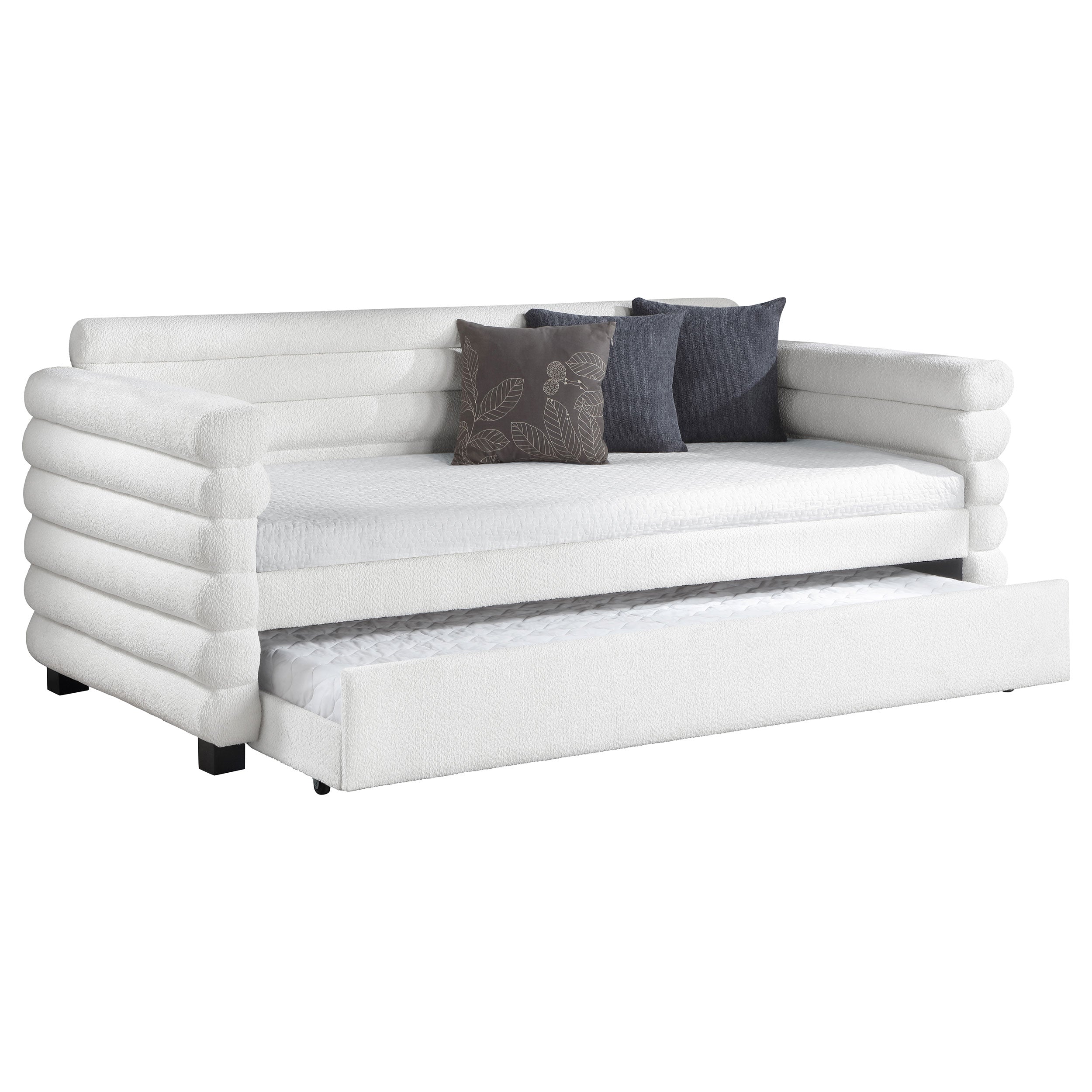 Patricia Boucle Upholstered Twin Day Bed with Trundle White-