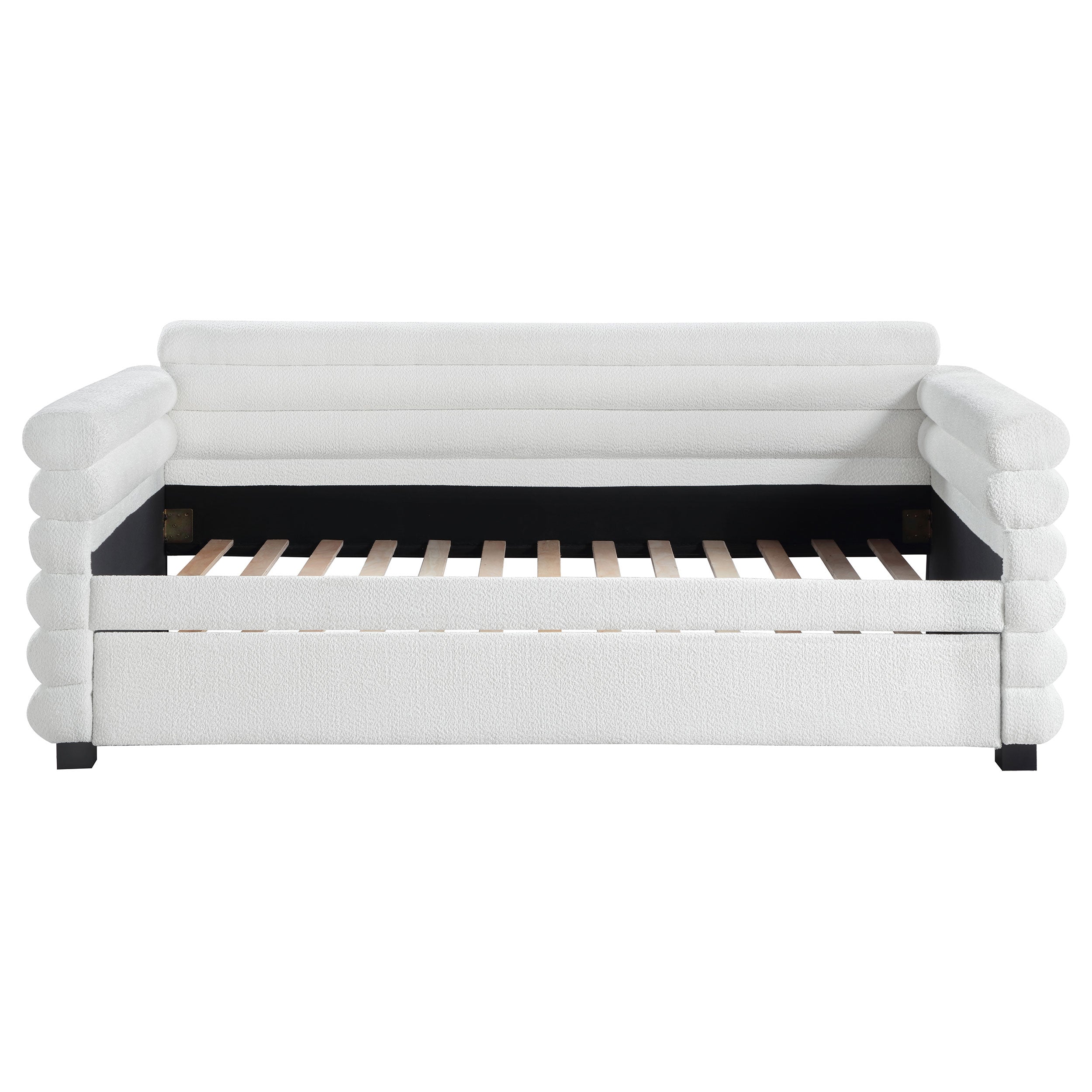 Patricia Boucle Upholstered Twin Day Bed with Trundle White-