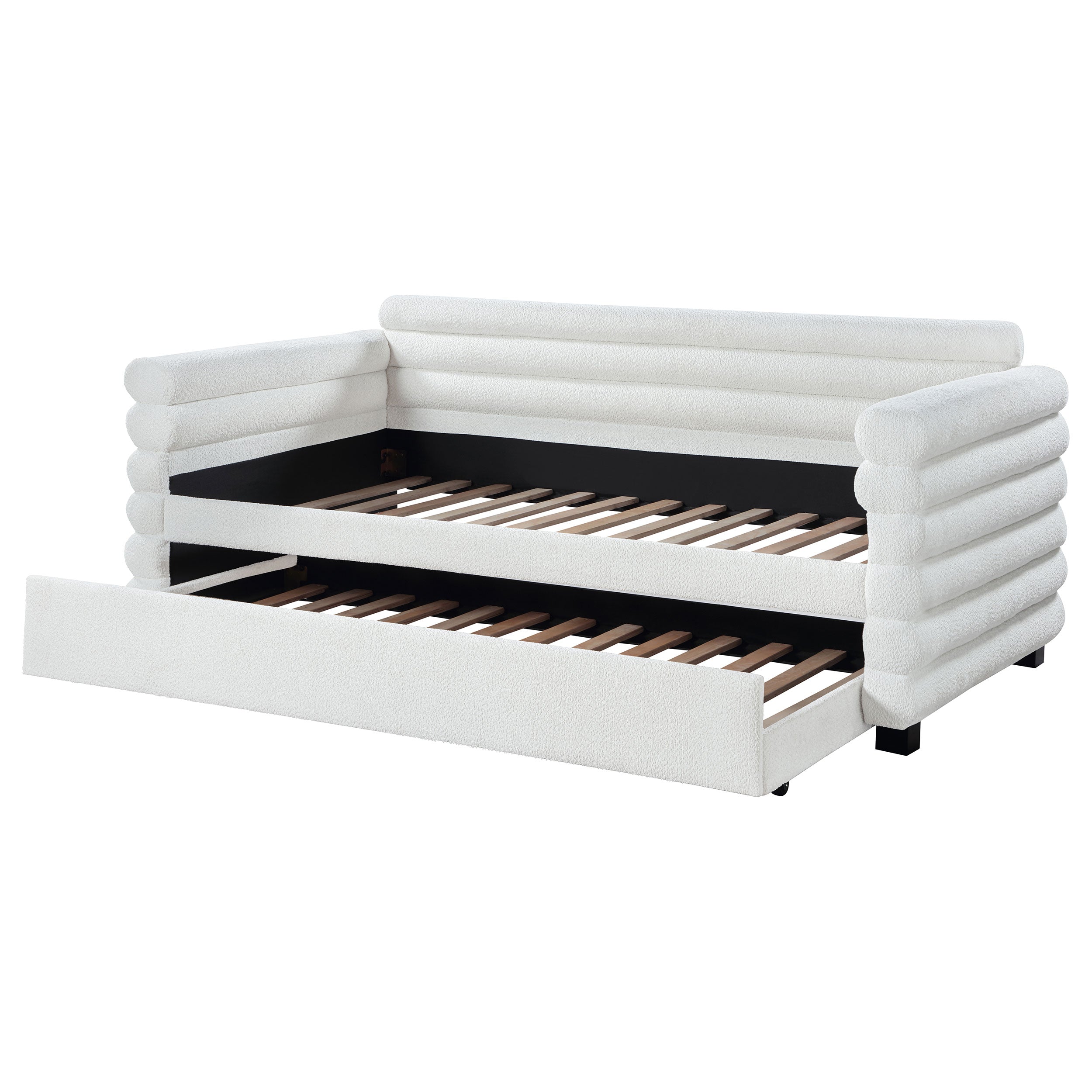 Patricia Boucle Upholstered Twin Day Bed with Trundle White-