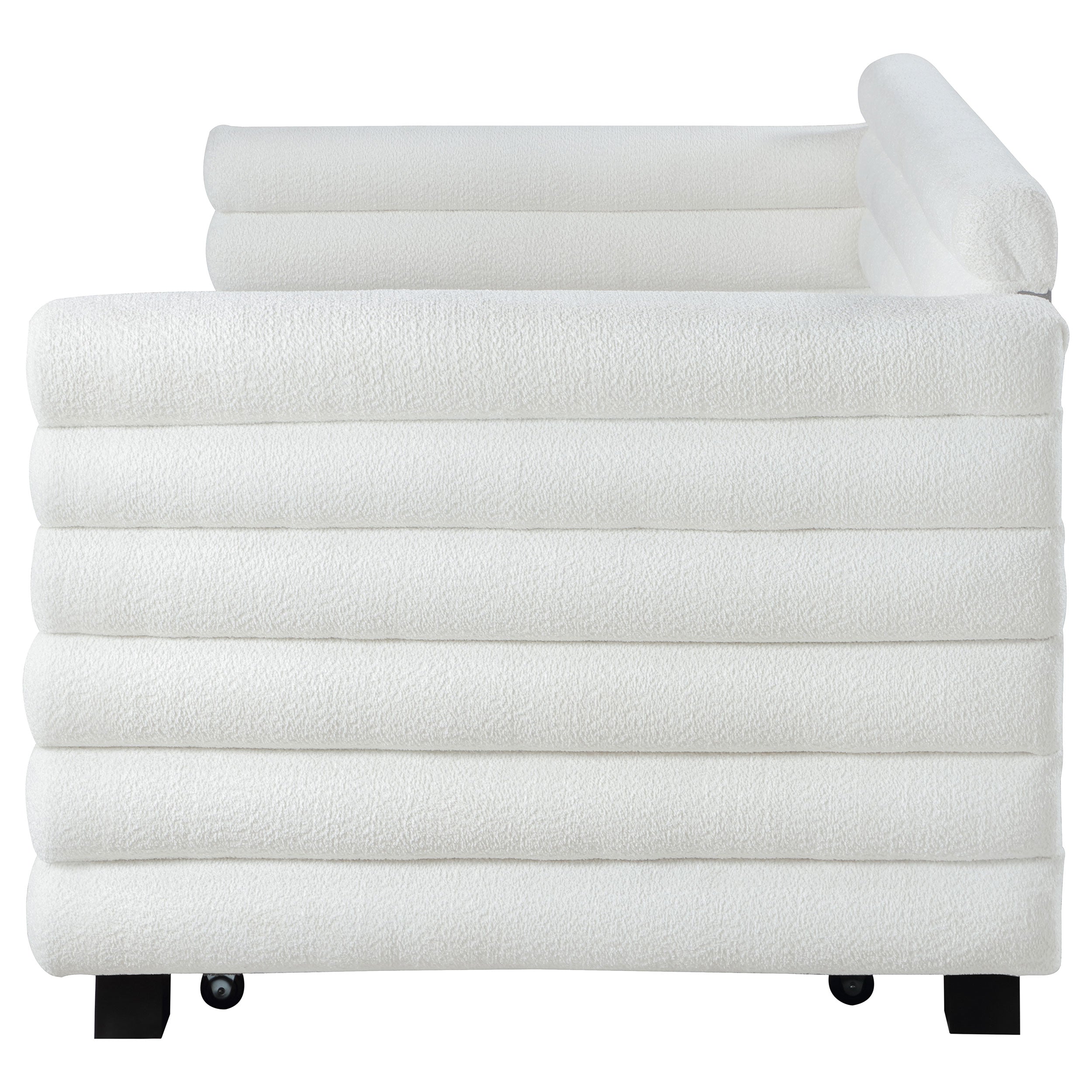 Patricia Boucle Upholstered Twin Day Bed with Trundle White-