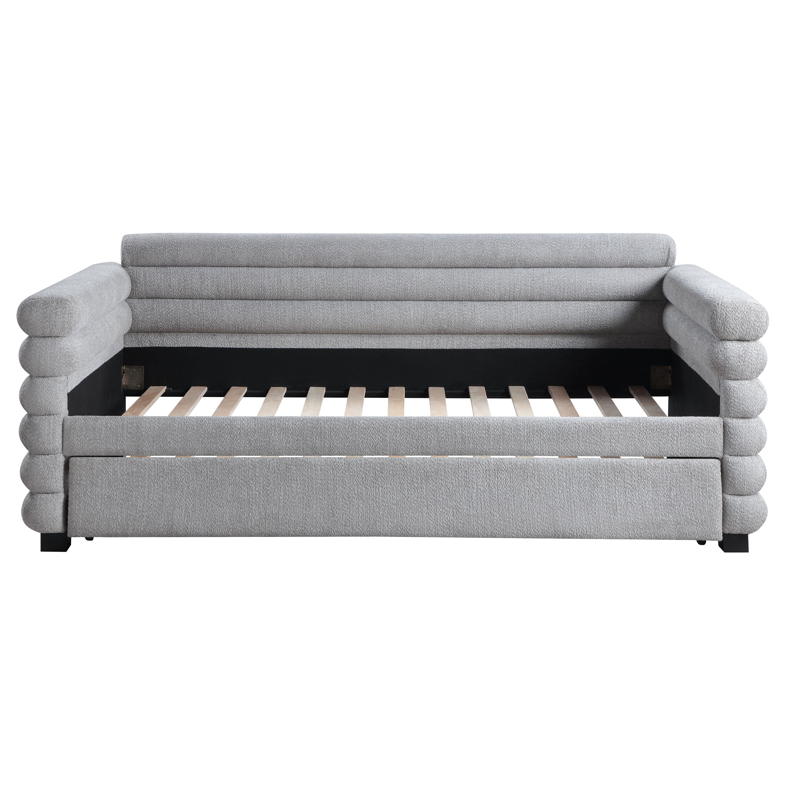 Patricia Boucle Upholstered Twin Day Bed with Trundle Grey -