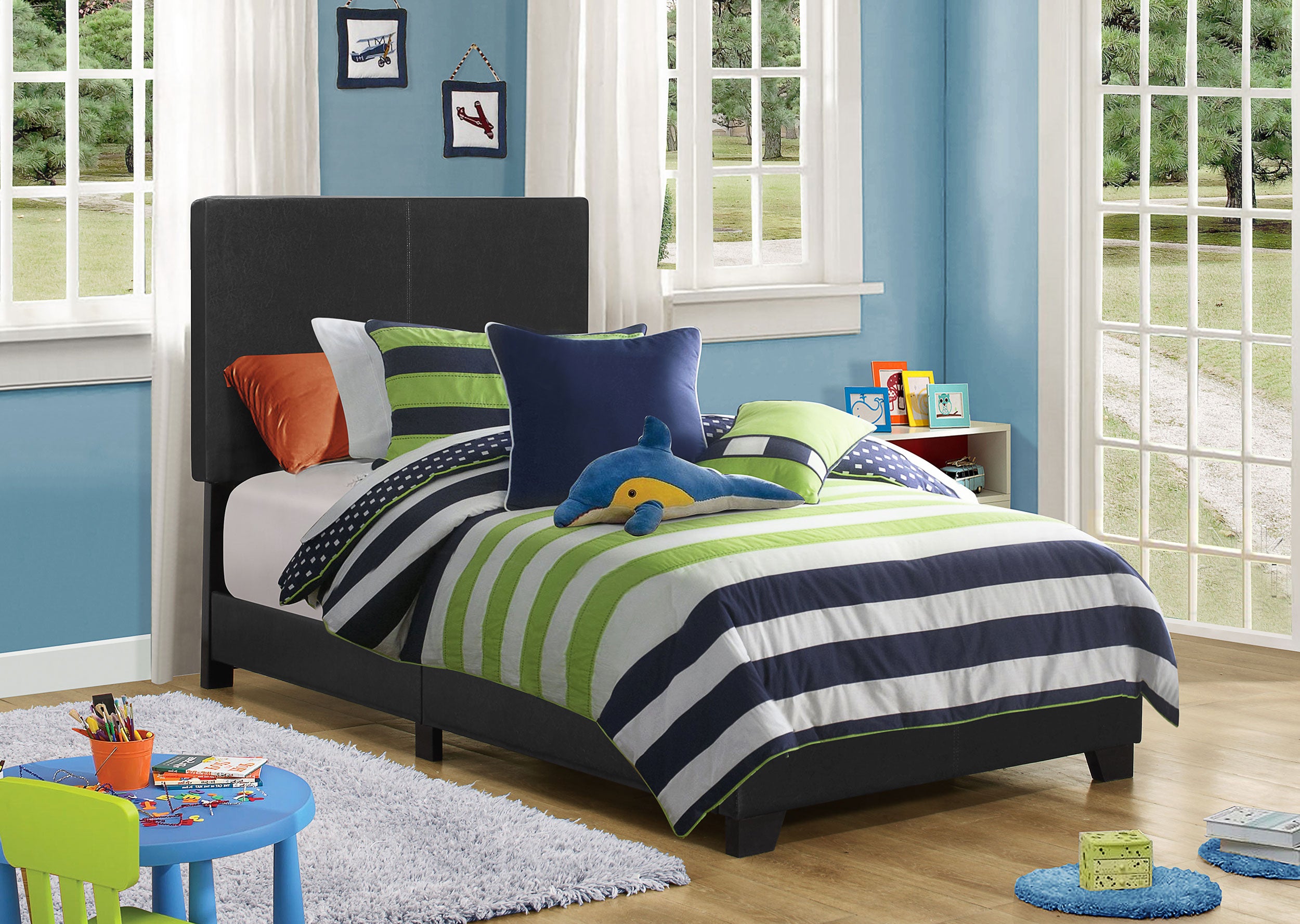 Dorian Faux Leather Upholstered Twin Panel Bed Black-CoasterEveryday