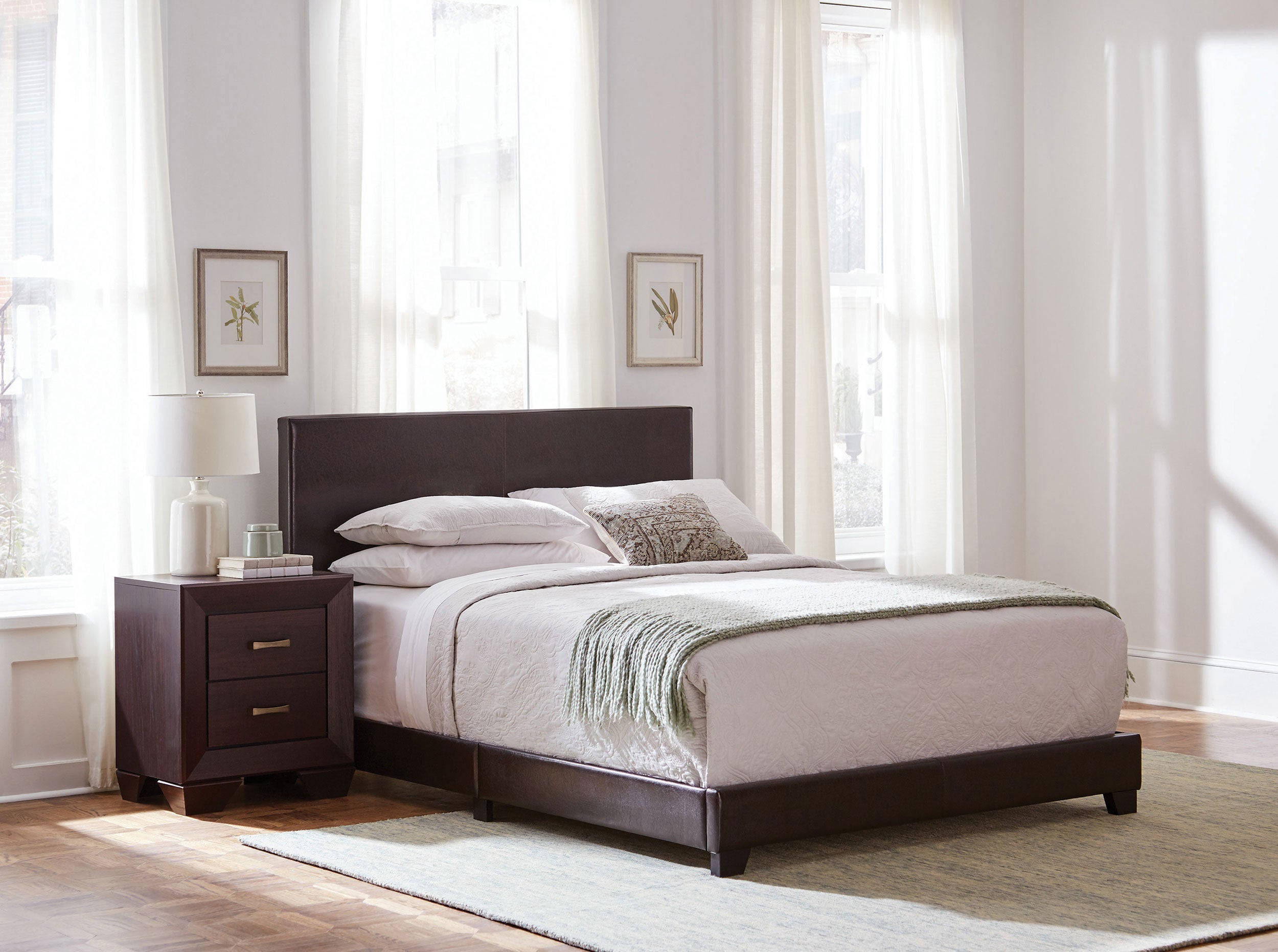 Dorian Faux Leather Upholstered Queen Panel Bed Brown-CoasterEveryday
