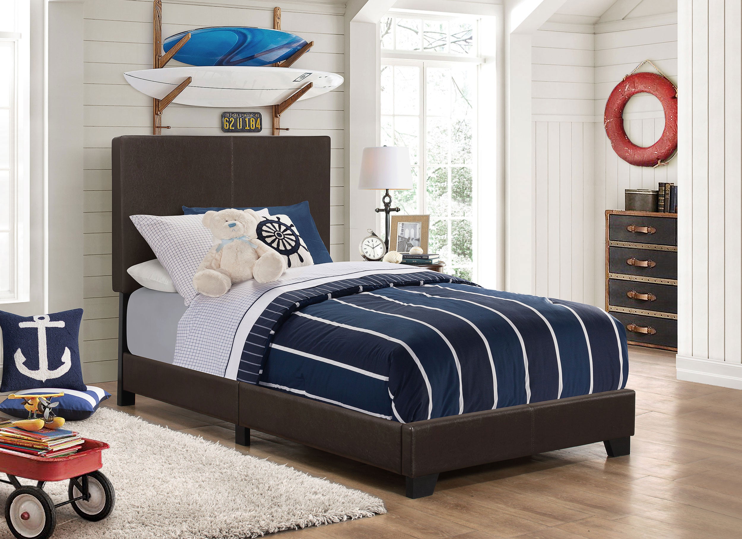 Dorian Faux Leather Upholstered Twin Panel Bed Brown-CoasterEveryday