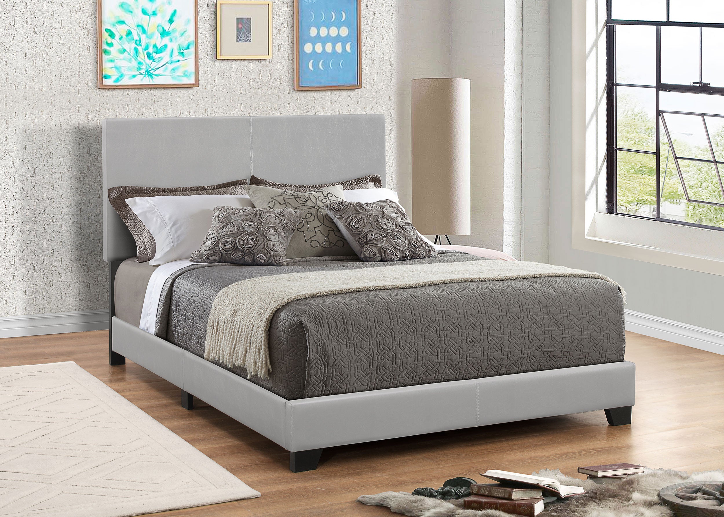 Dorian Faux Leather Upholstered California King Bed Grey-CoasterEveryday
