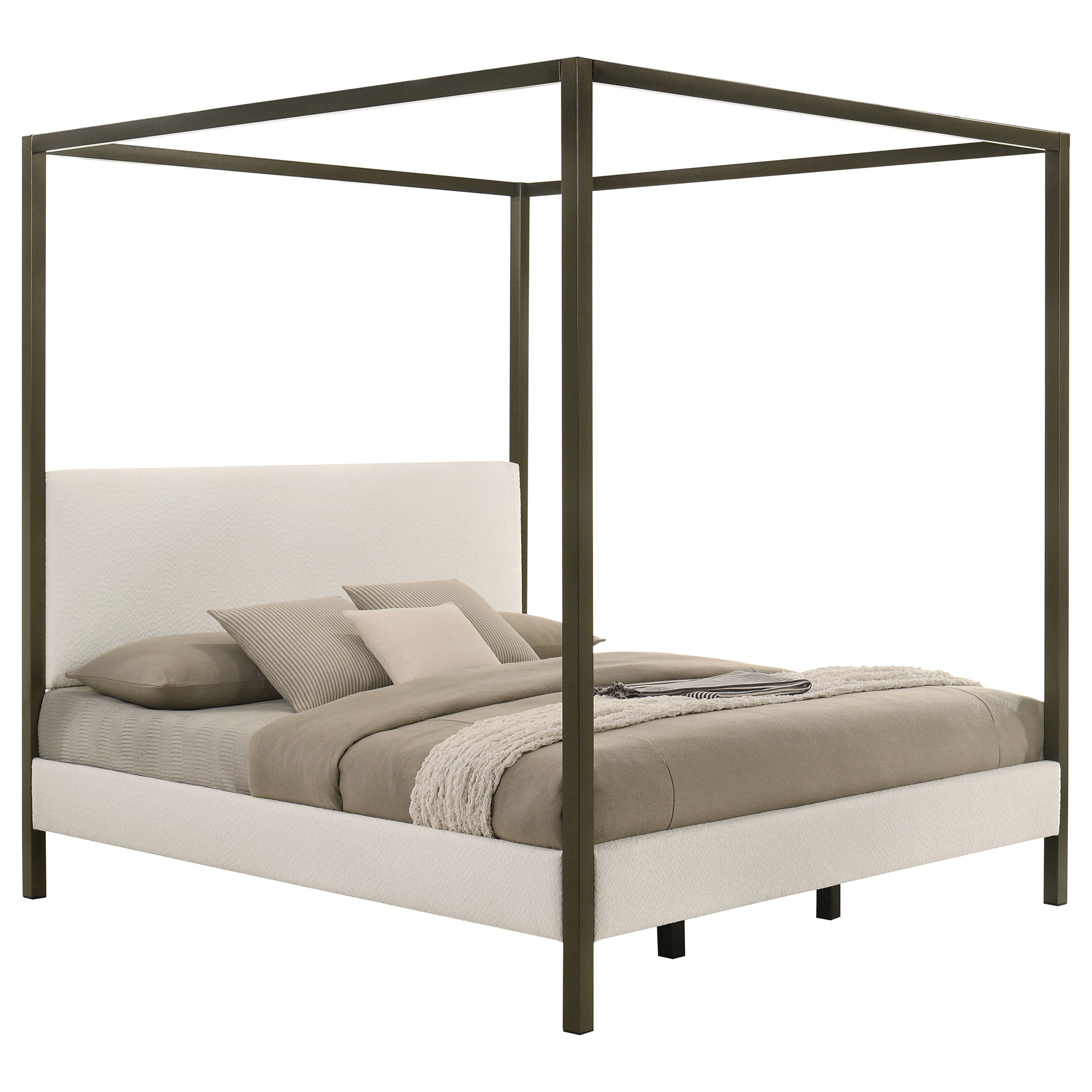 Monroe Upholstered Eastern King Canopy Bed Vanilla-