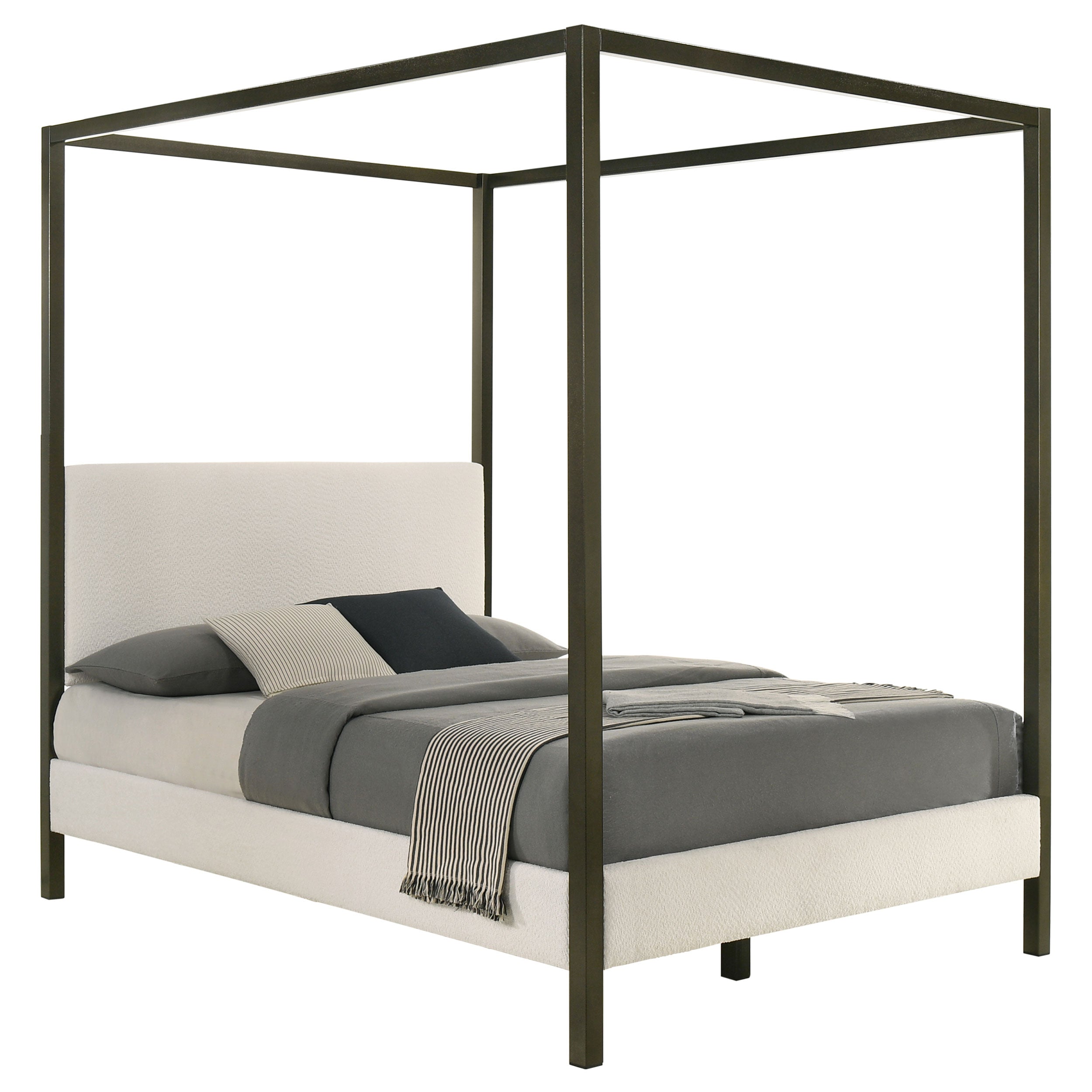 Monroe Upholstered Queen Canopy Bed Vanilla-