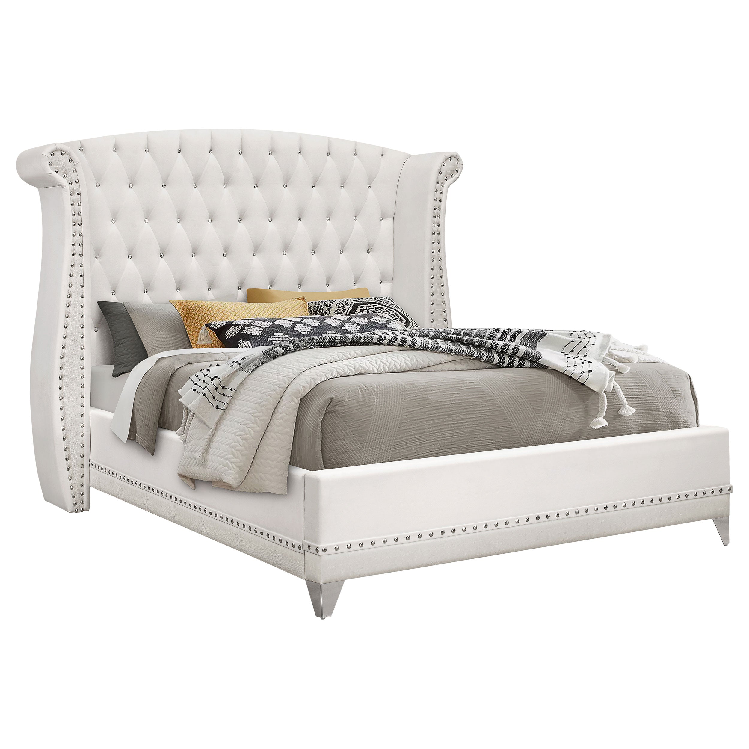 Barzini Upholstered Queen Wingback Bed White-CoasterEveryday