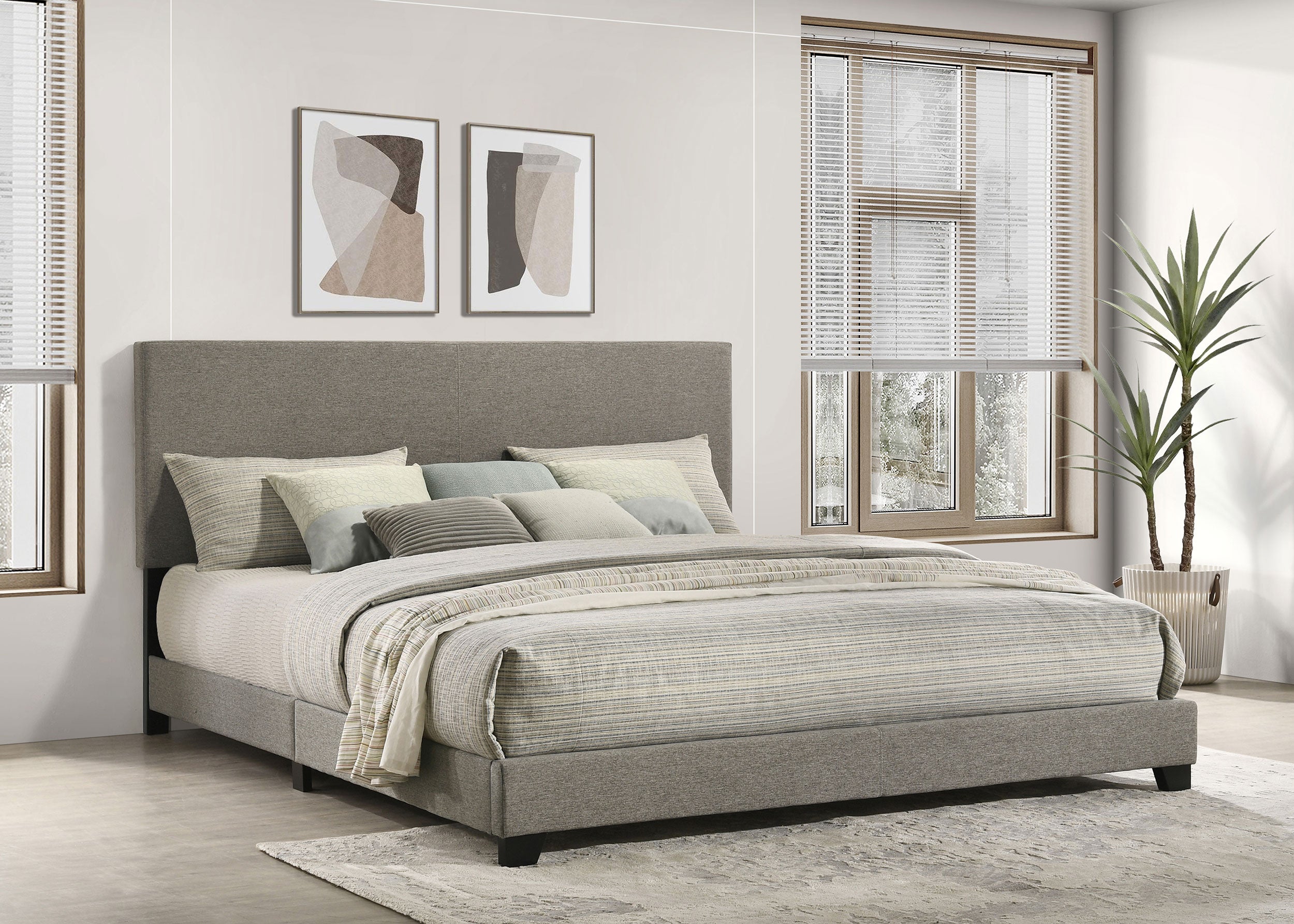 Dorian Fabric Upholstered Eastern King Panel Bed Taupe-