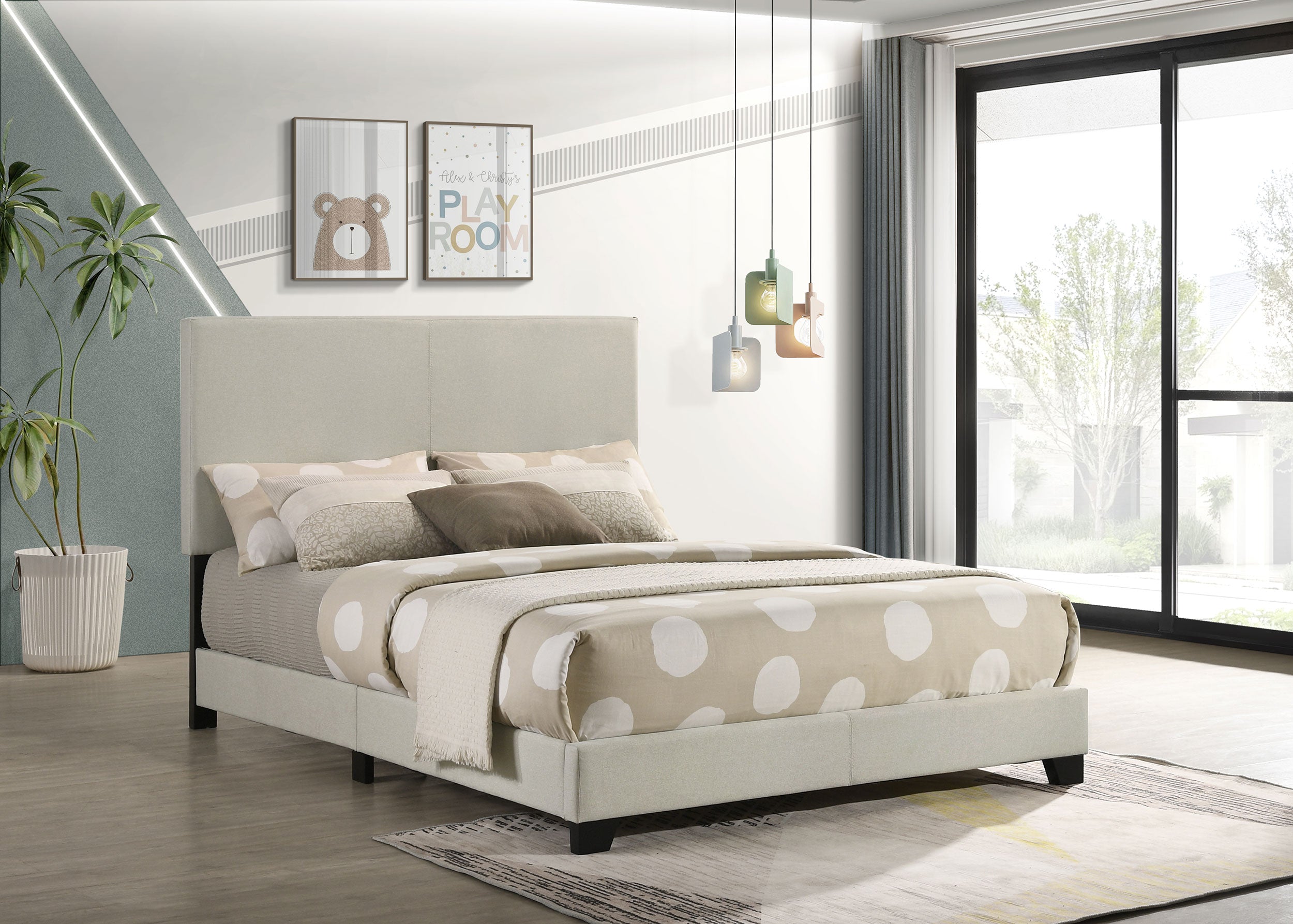 Dorian Fabric Upholstered Full Panel Bed Cream-