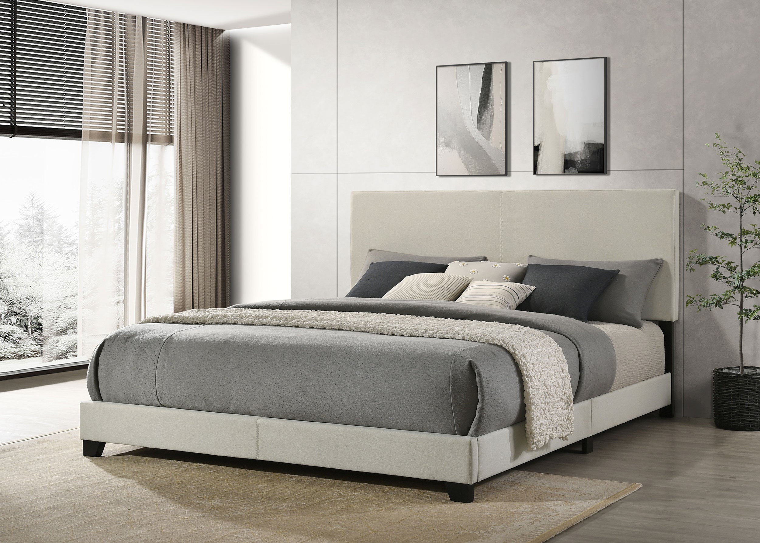 Dorian Fabric Upholstered Eastern King Panel Bed Cream-