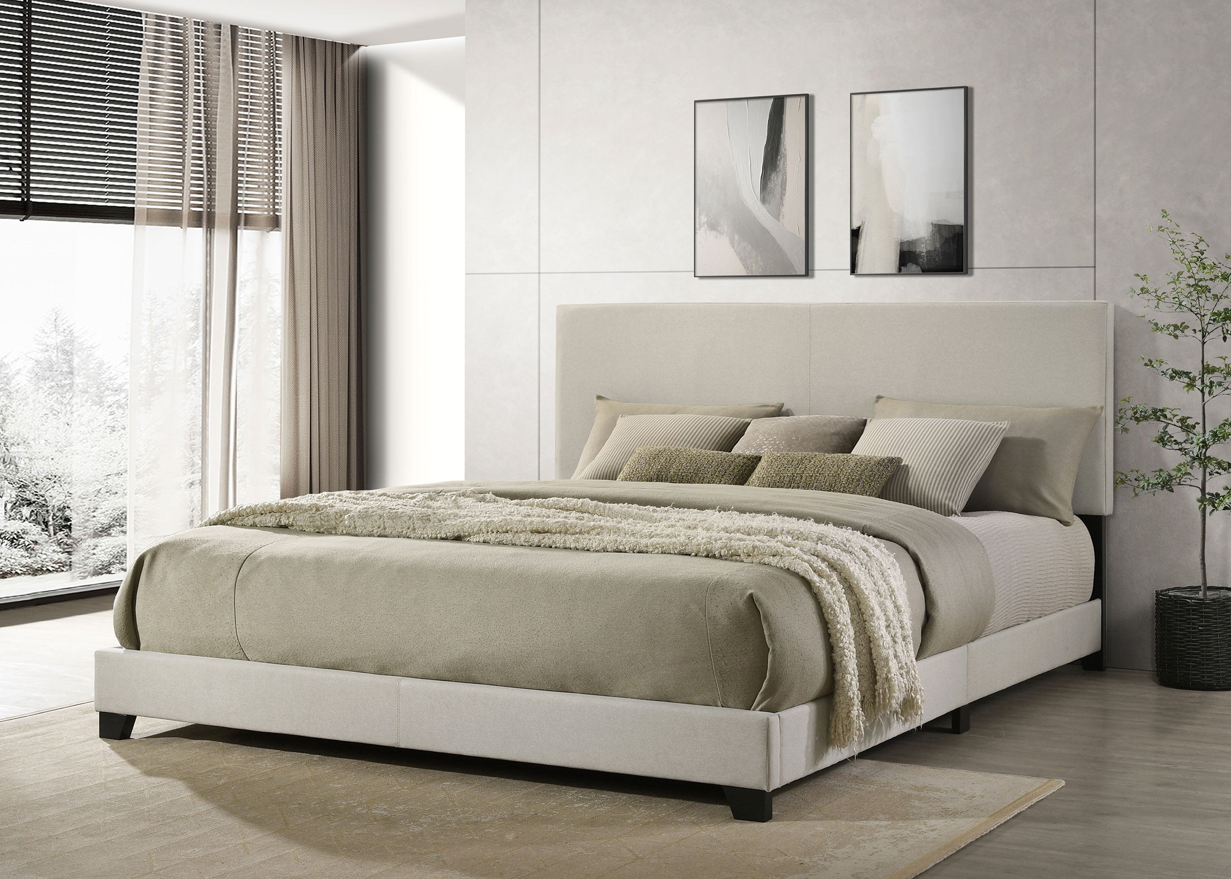 Dorian Fabric Upholstered California King Panel Bed Cream-
