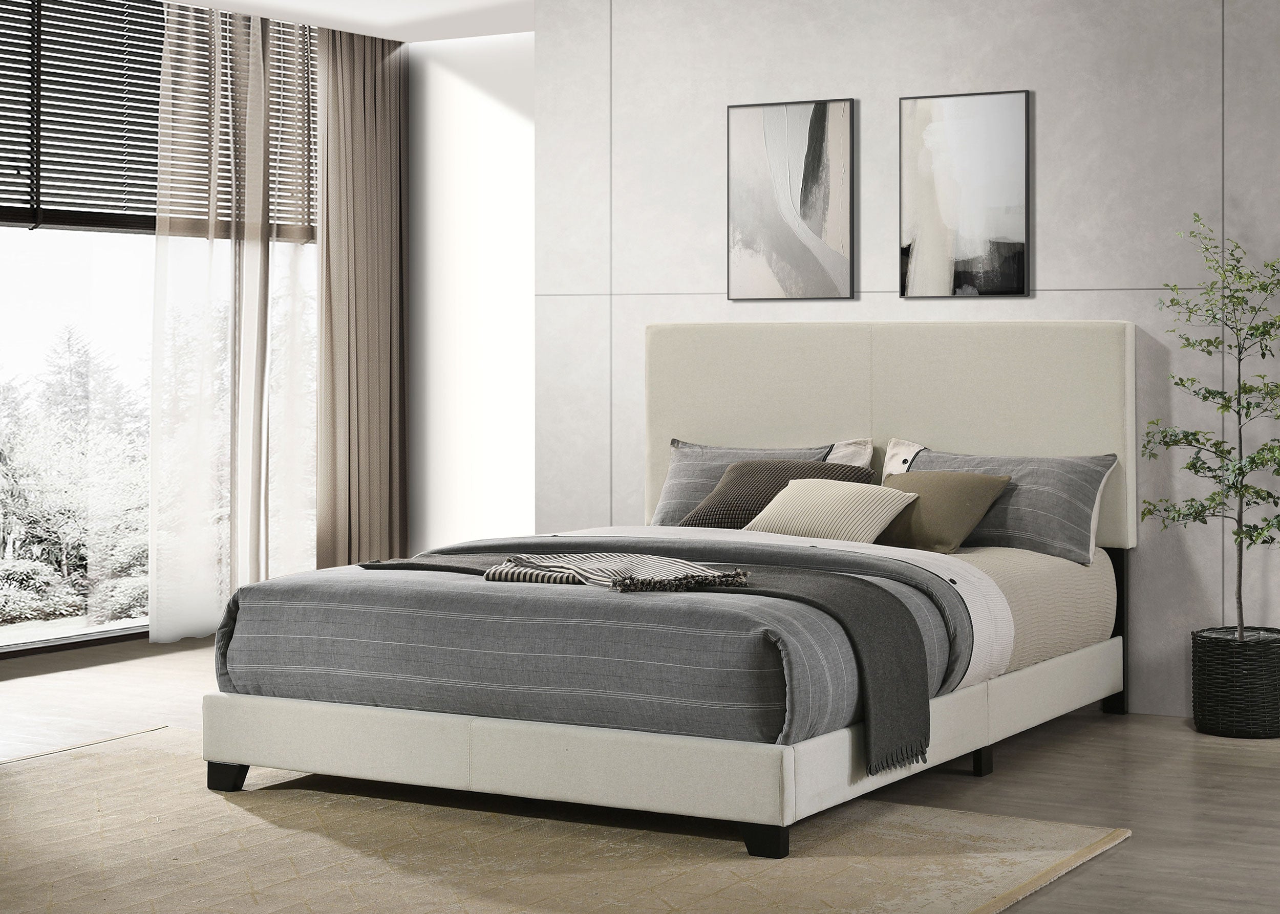 Dorian Fabric Upholstered Queen Panel Bed Cream-
