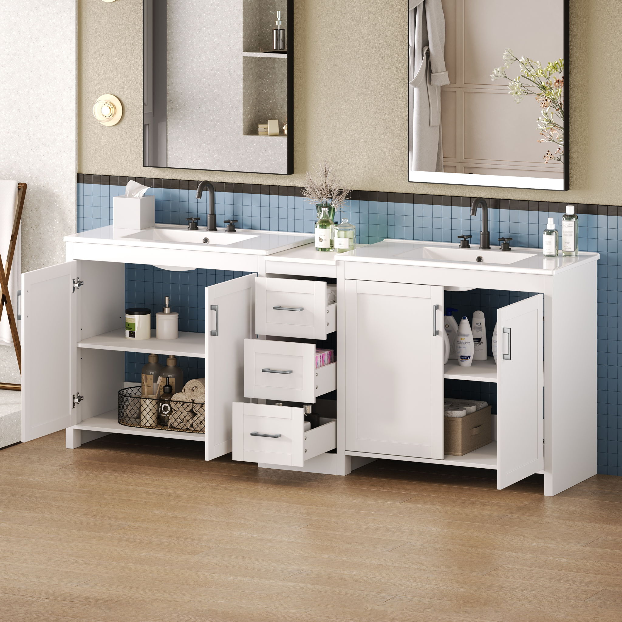 Double Sink Bathroom Vanity With Quartz Countertop
