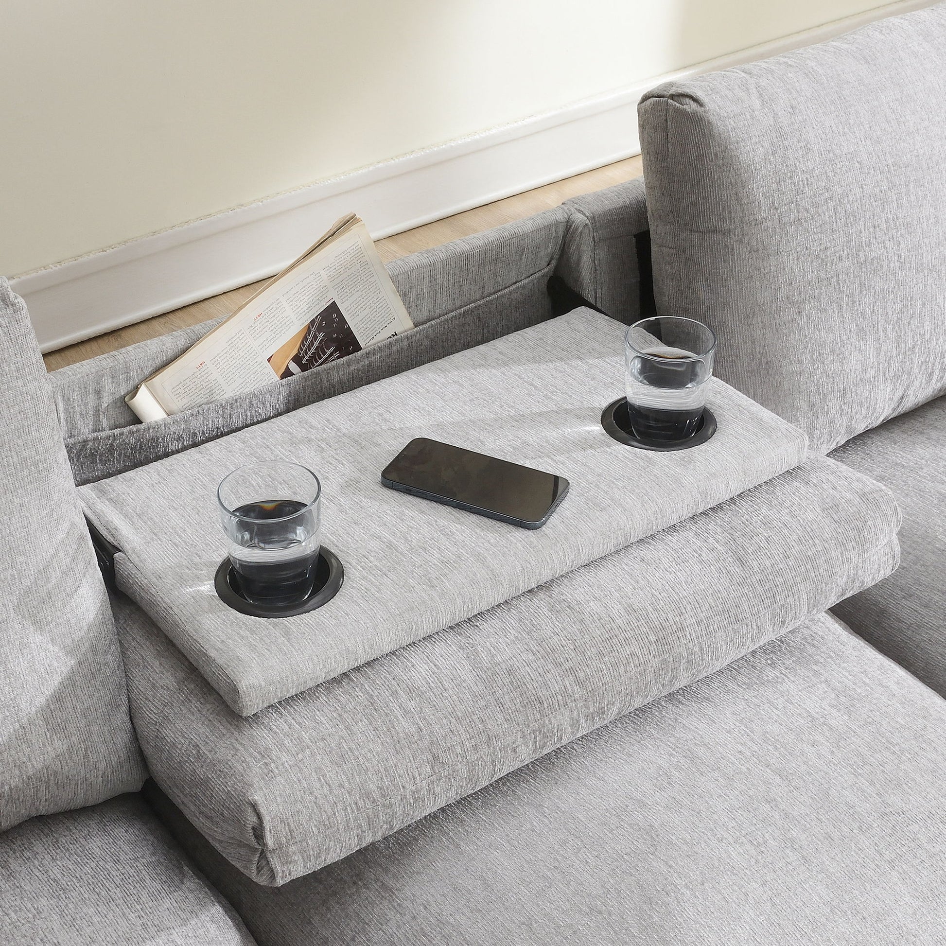 Sectional With Bluetooth Speaker Comfy Cloud Couch Set With Drop Down Table Cup Holders, USB Charger Storage Armrest Wide Seat Sofa - Best Buy Furniture