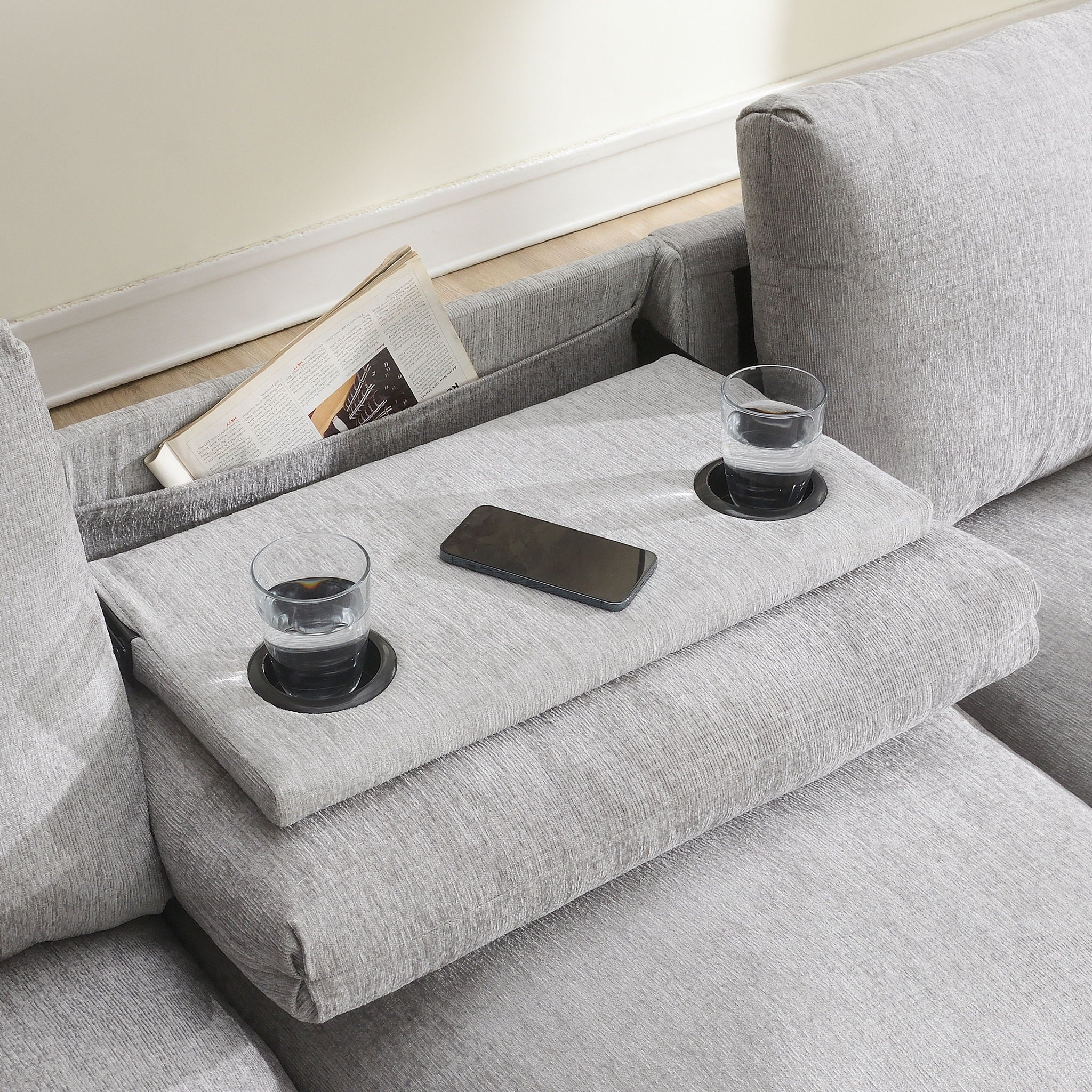 Sectional With Bluetooth Speaker Comfy Cloud Couch Set With Drop Down Table Cup Holders, USB Charger Storage Armrest Wide Seat Sofa - Best Buy Furniture