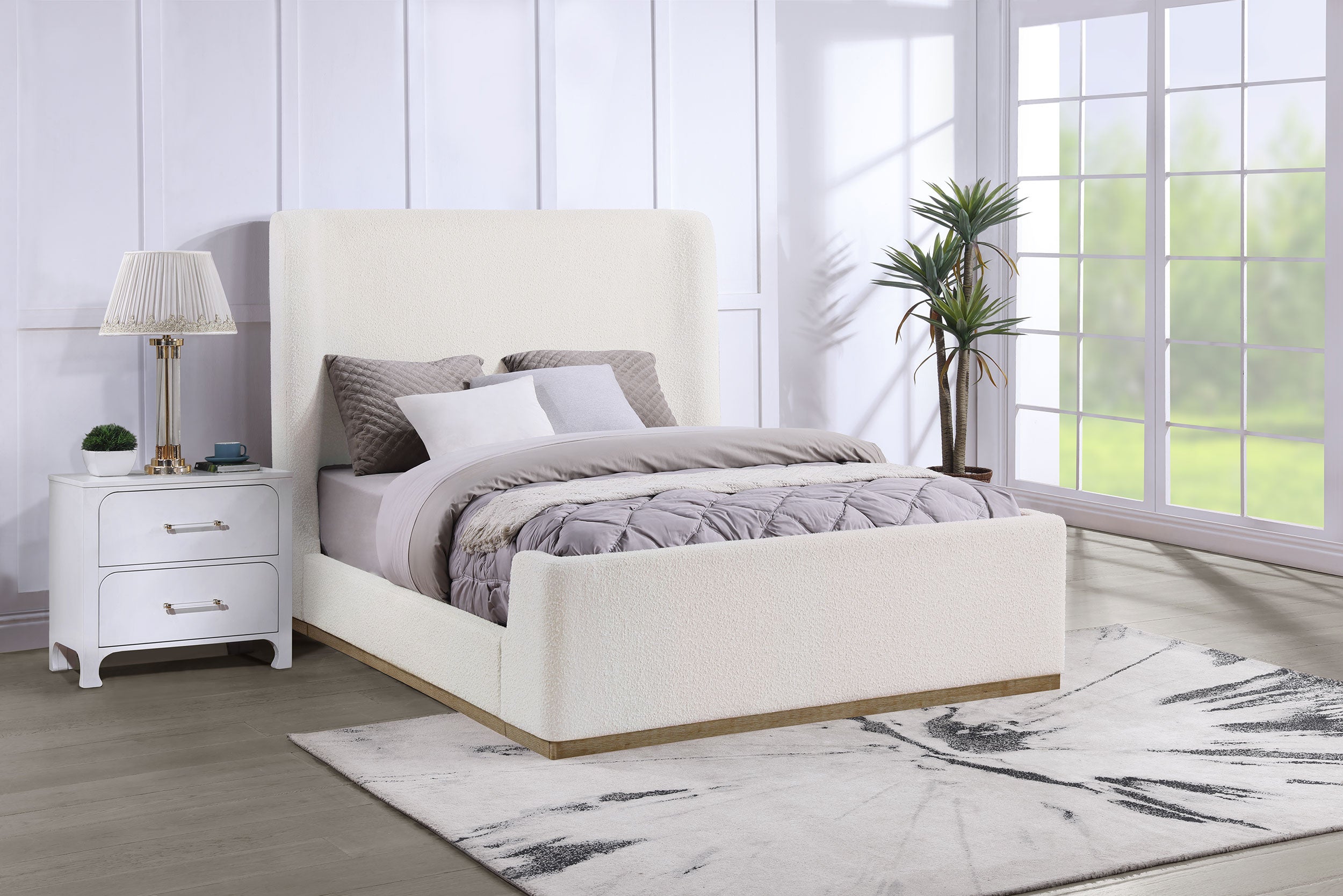 Nala Upholstered Queen Sleigh Bed Cream-