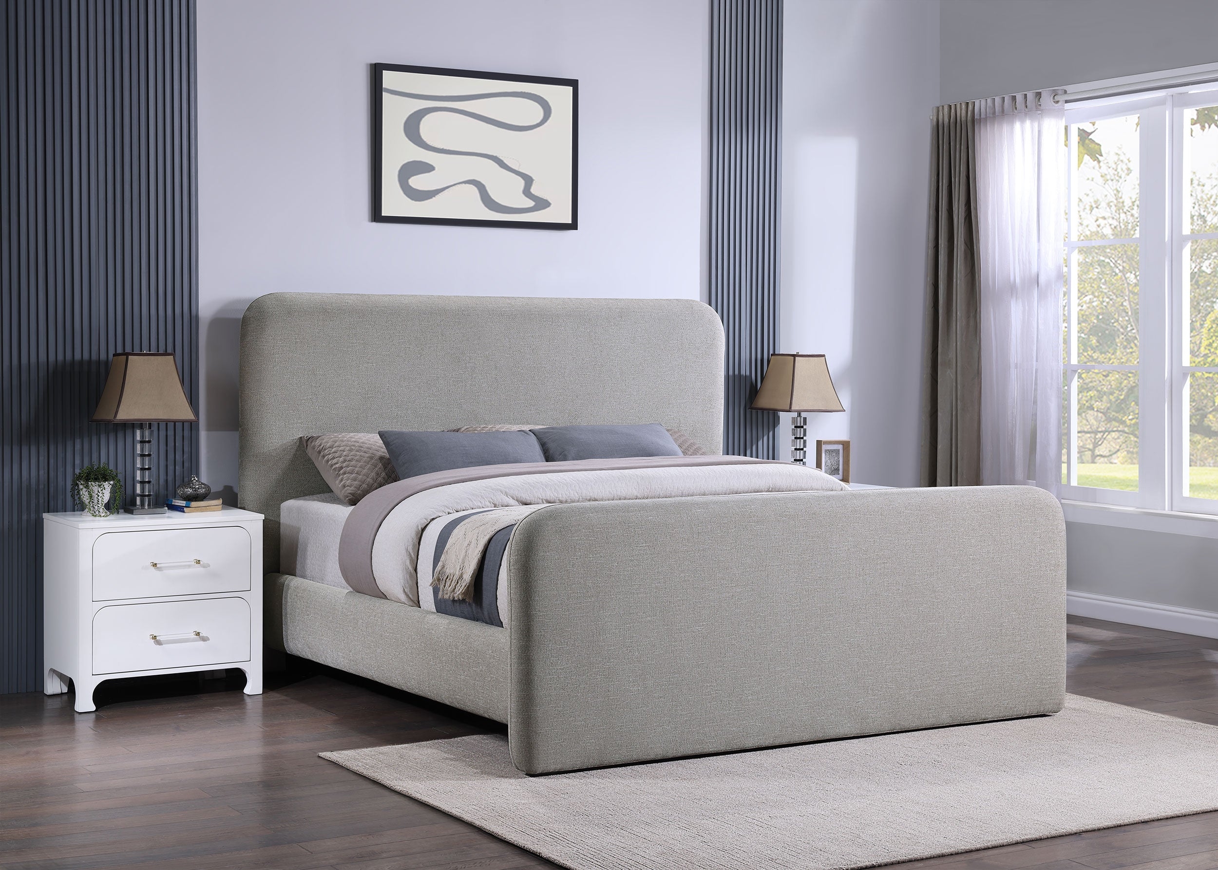 Wren Upholstered Eastern King Panel Bed Grey-