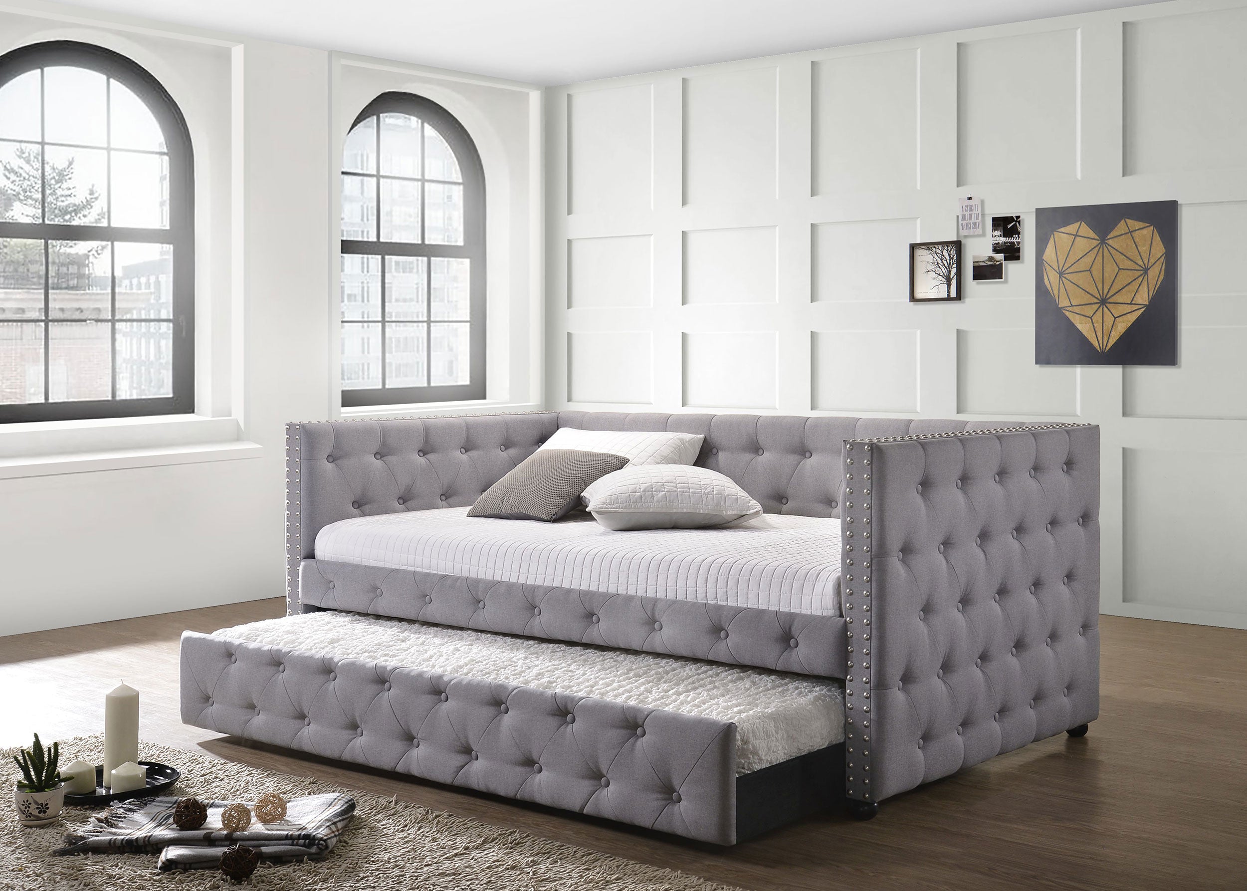 Mockern Upholstered Twin Daybed with Trundle Grey-CoasterEssence