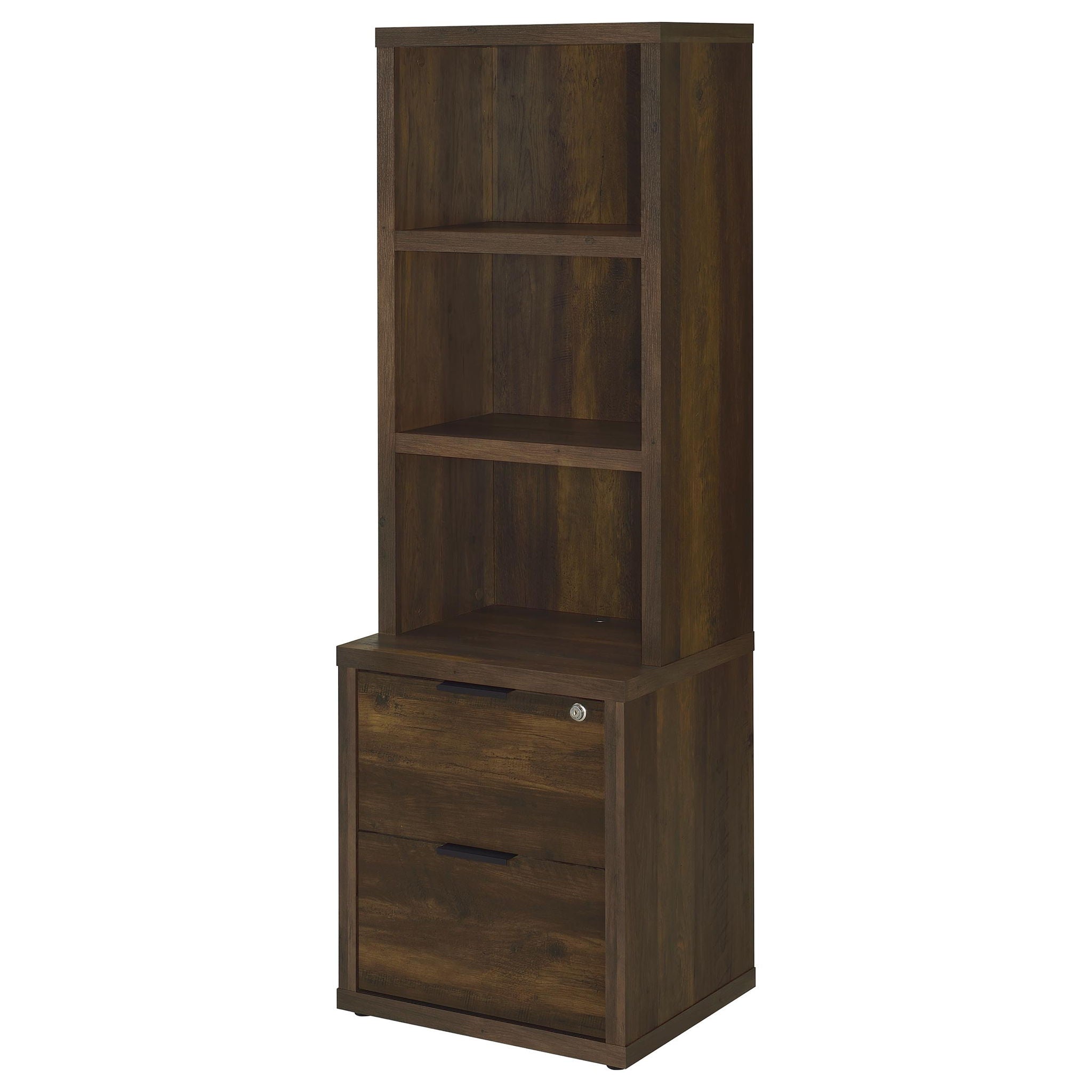 Multifunctional Bookcase With Three Open Shelves, 2 Drawers, Dual USB Charging Outlet