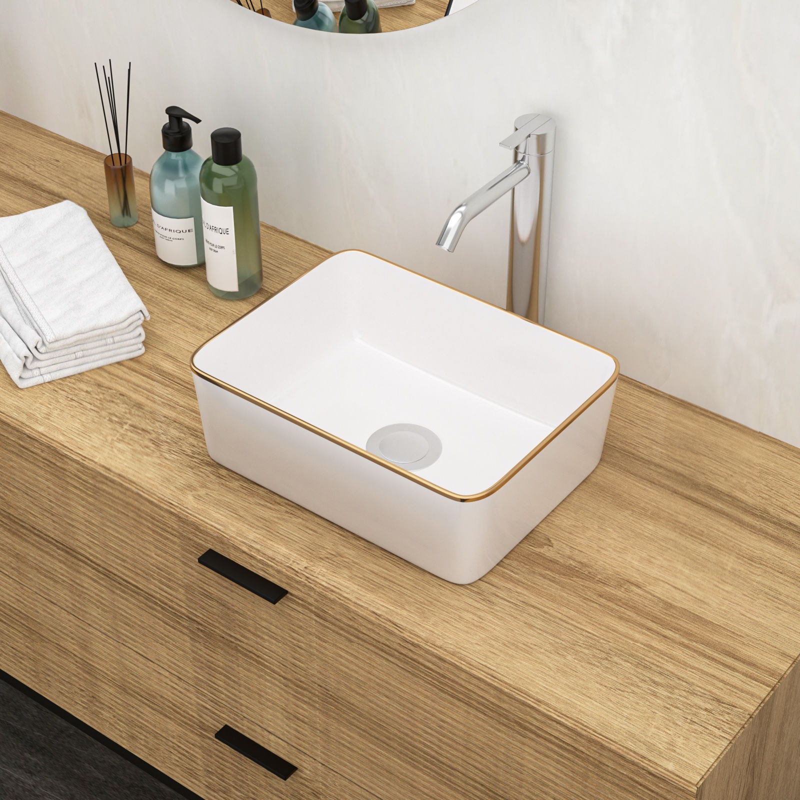 Modern European Style Ceramic Rectangular Vessel Bathroom Sink