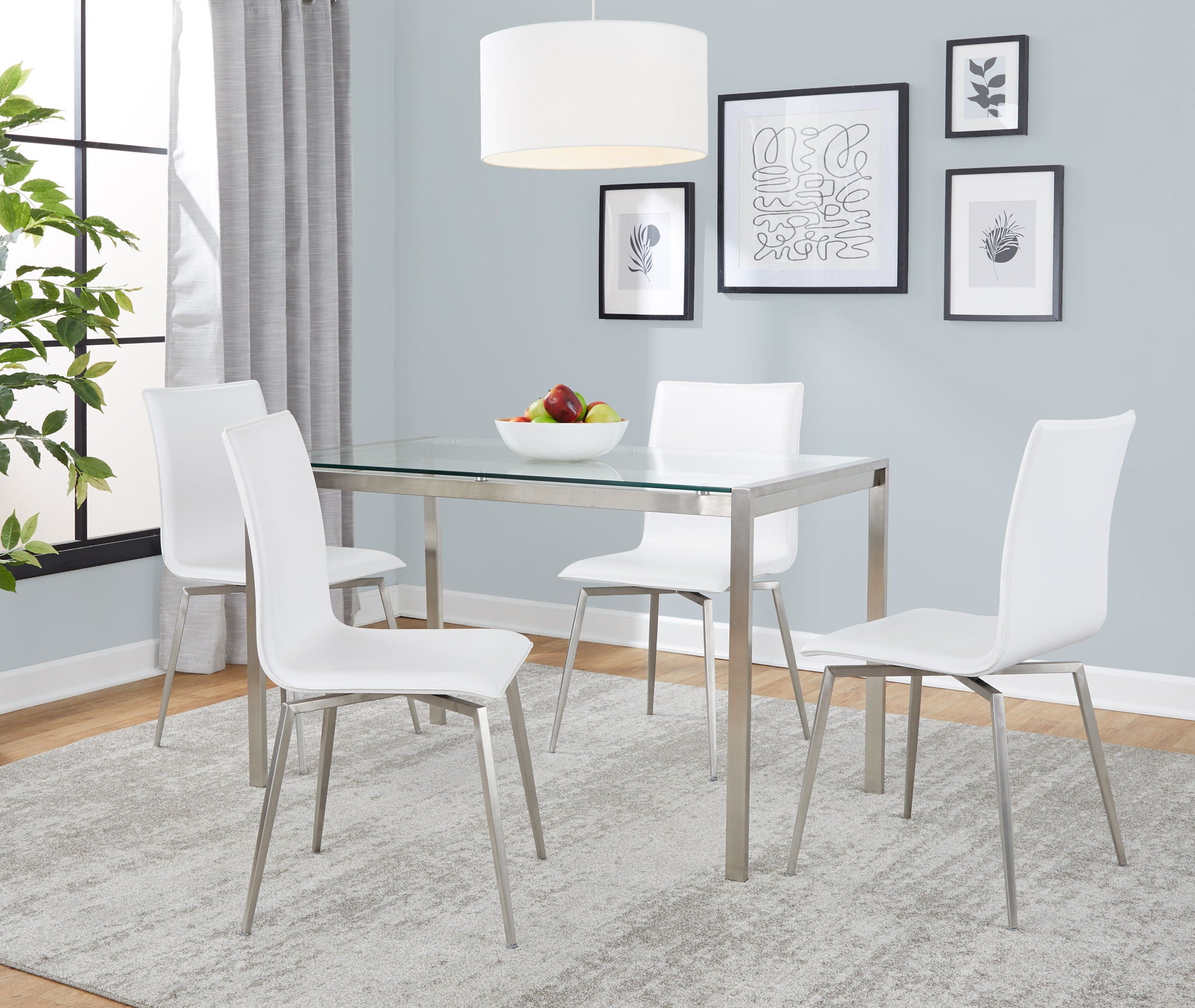 Fuji Mason - Upholstered Swivel Contemporary Dining Set Dining Set, Glass, 5 Piece