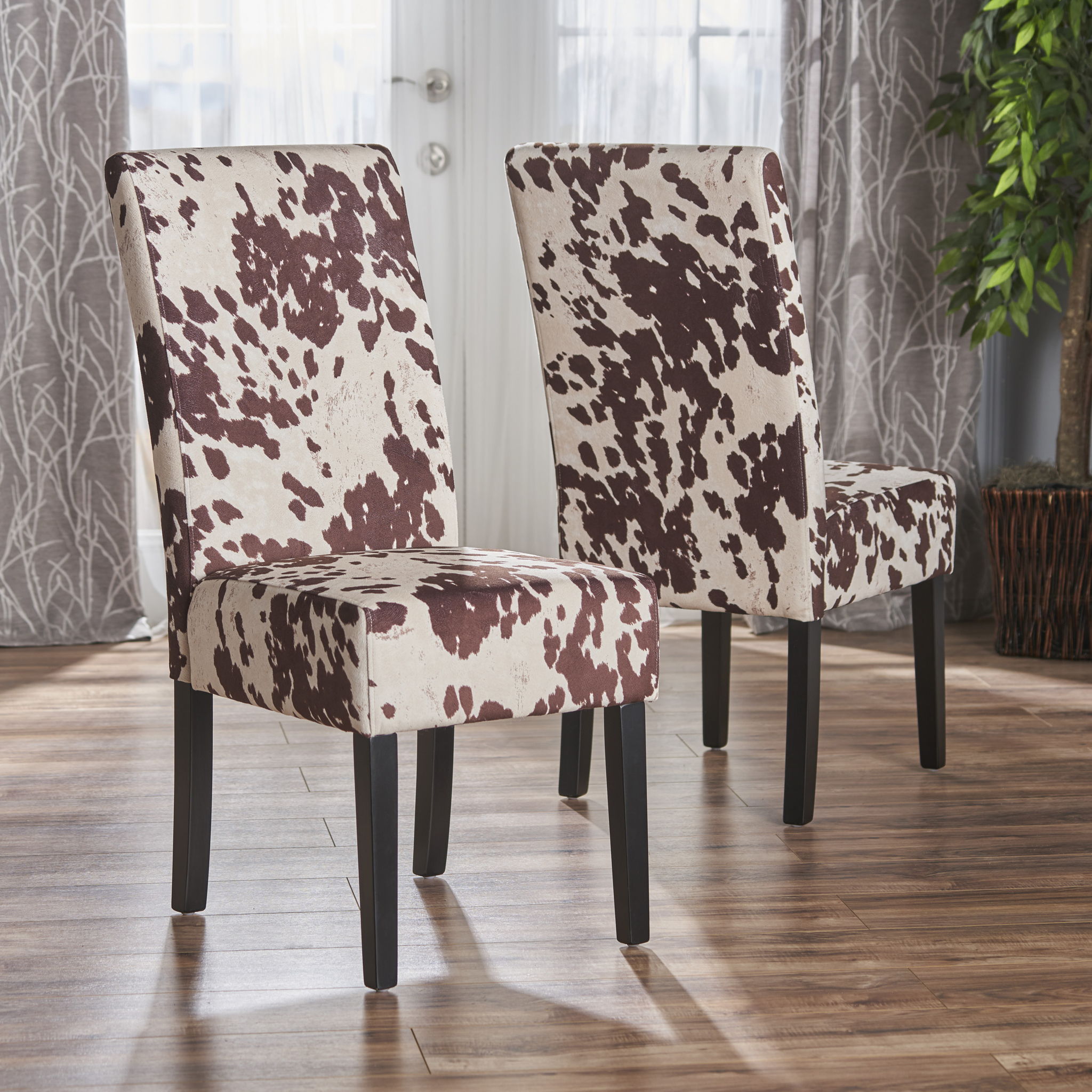 Contemporary Dining Chair With Rubberwood Legs (Set of 2)