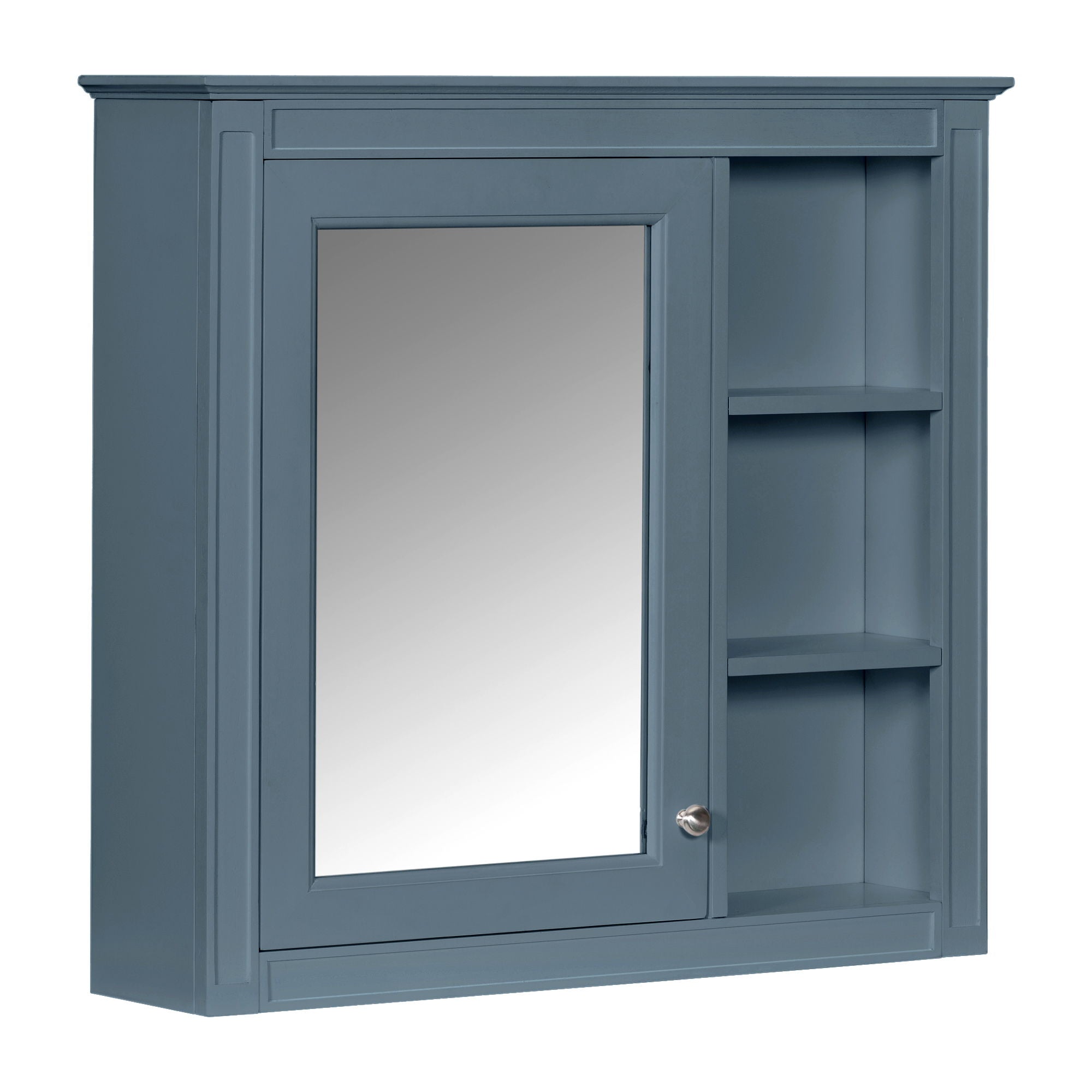 Wall-Mounted Medicine Cabinet With Mirror, Adjustable Shelves, Rectangular Design - Blue