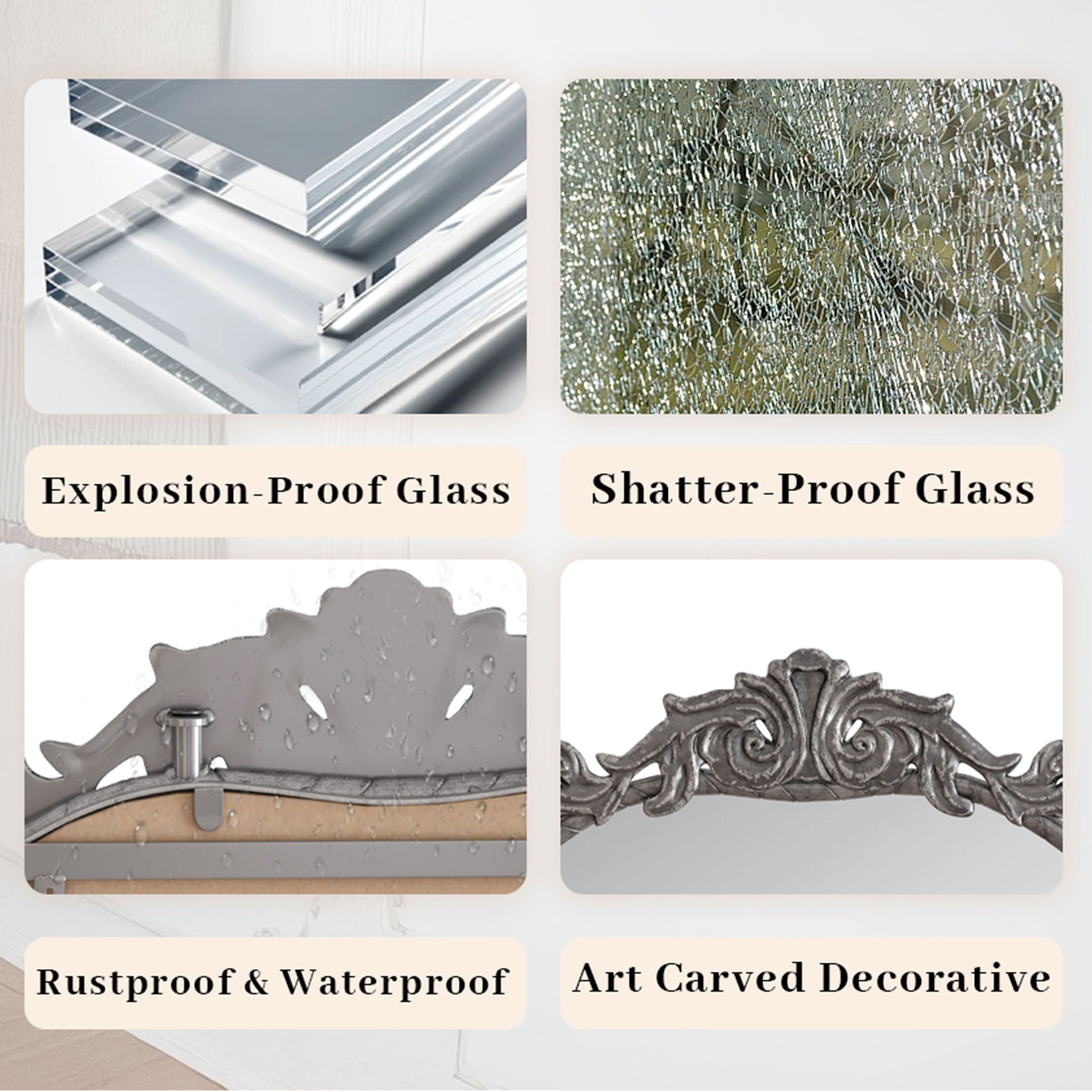 Full Body Arched Mirror With Vintage Carved Applique