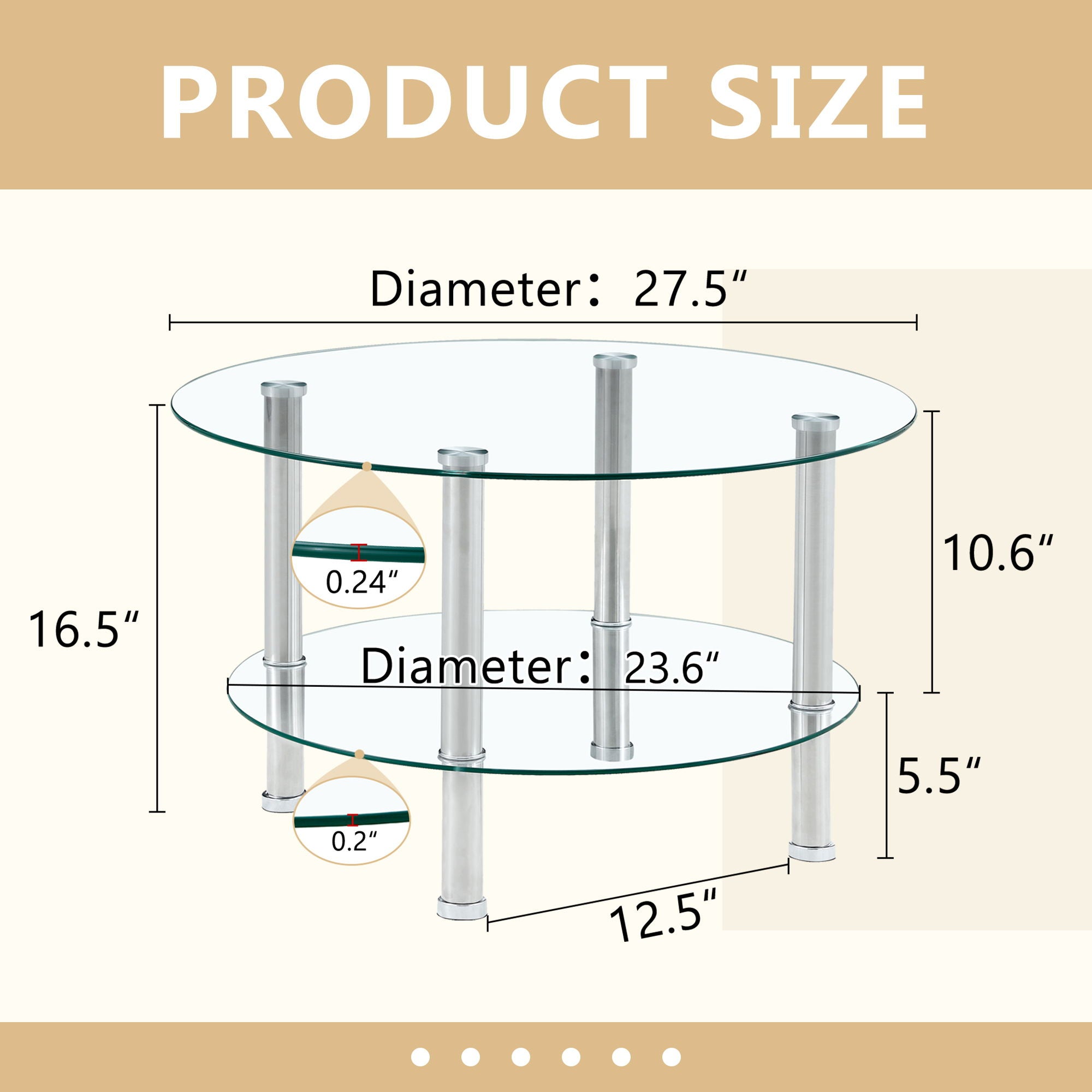 Contemporary Minimalist Double Layer Tempered Glass Coffee Table