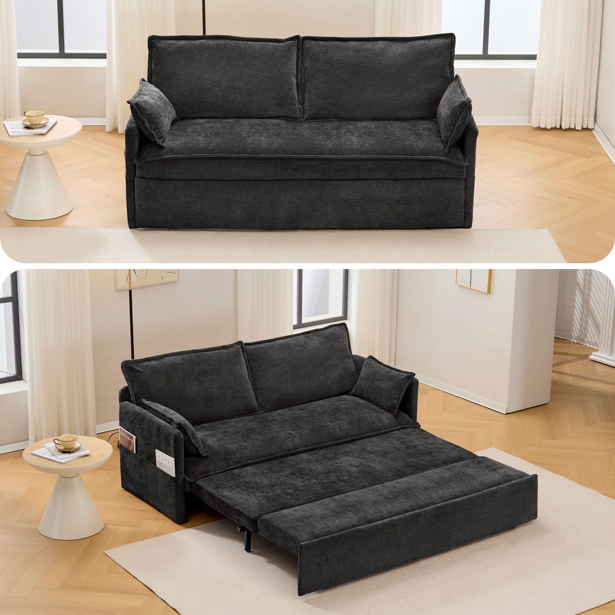 Pull Out Sofa Bed, Convertible Sleeper Sofa Couch, Side Storage, And USB / C - Type Charging Ports Chair