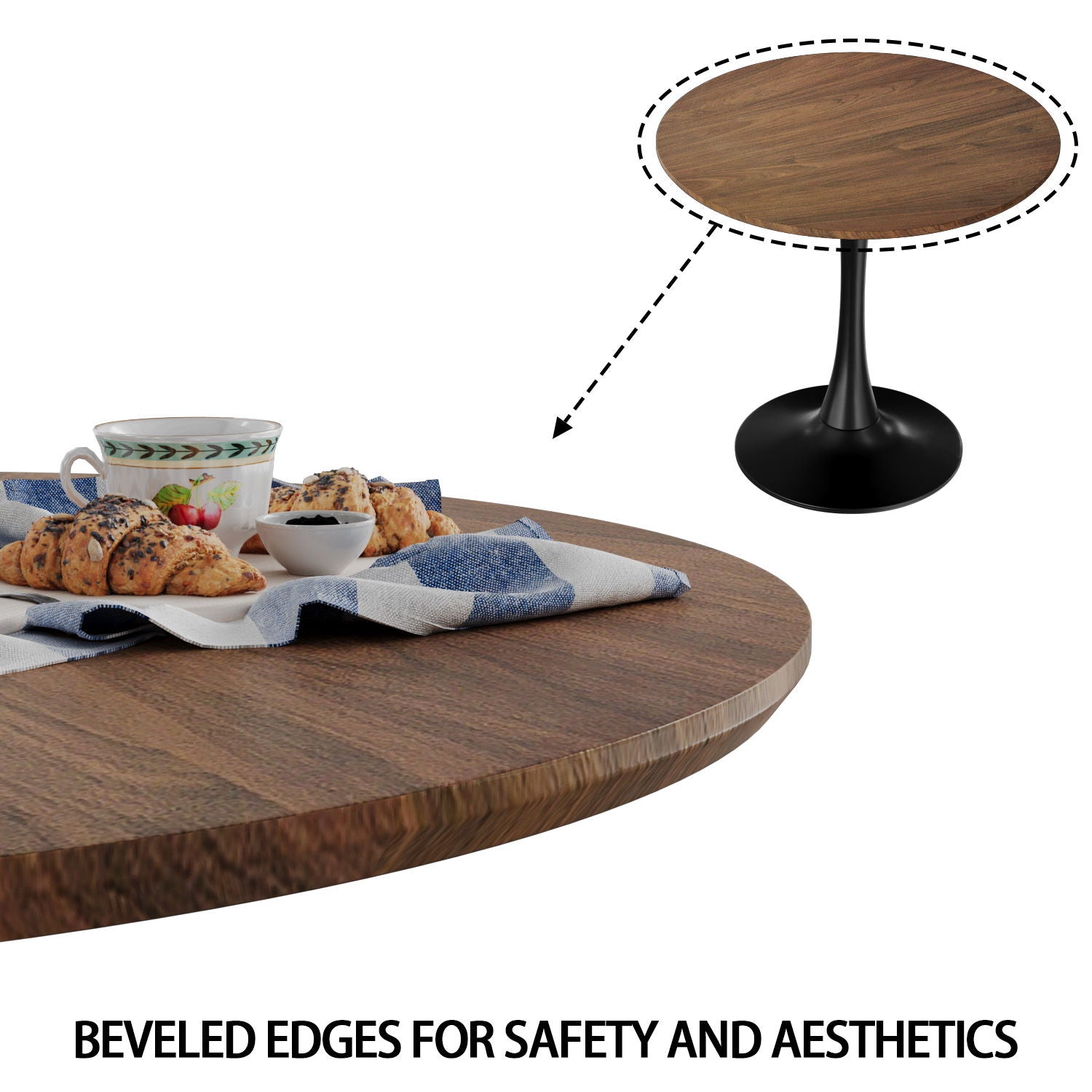 Mid Century Modern Round Dining Table With Top & Pedestal Base