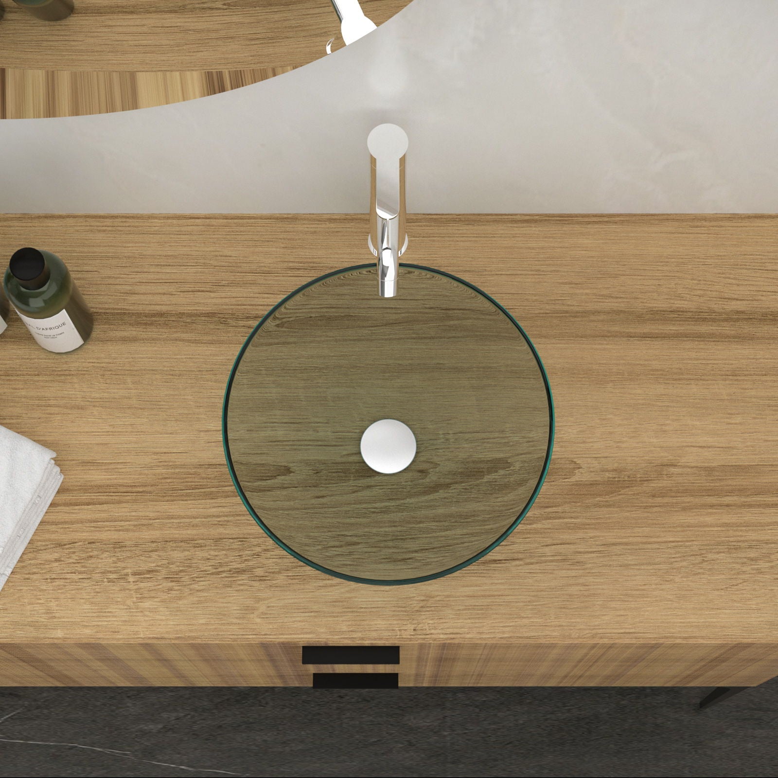 Artistic Tempered Glass Vessel Sink With Pop Up Drain
