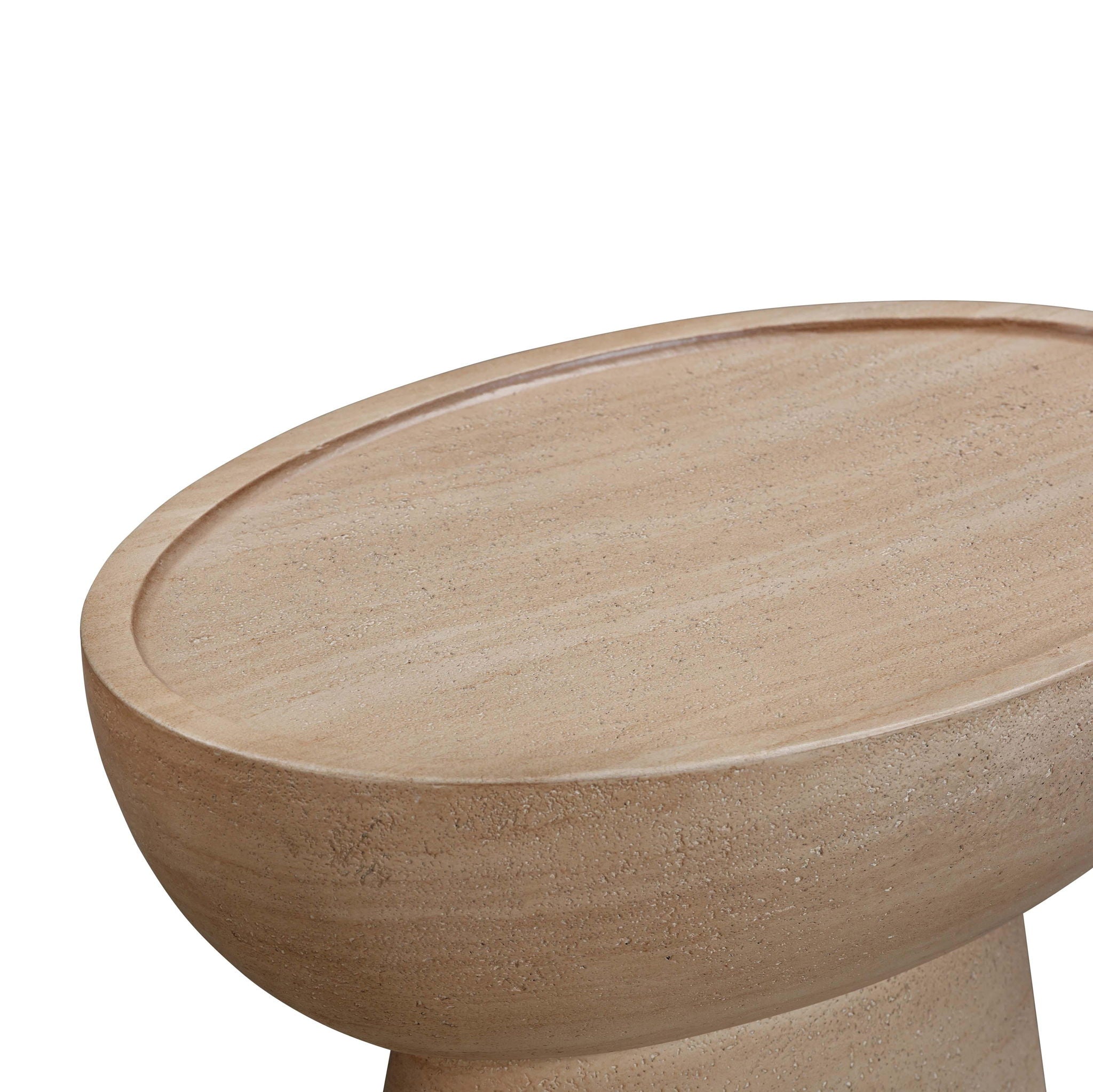 Eclipse - Textured Faux Travertine Indoor / Outdoor Side Table - Beige