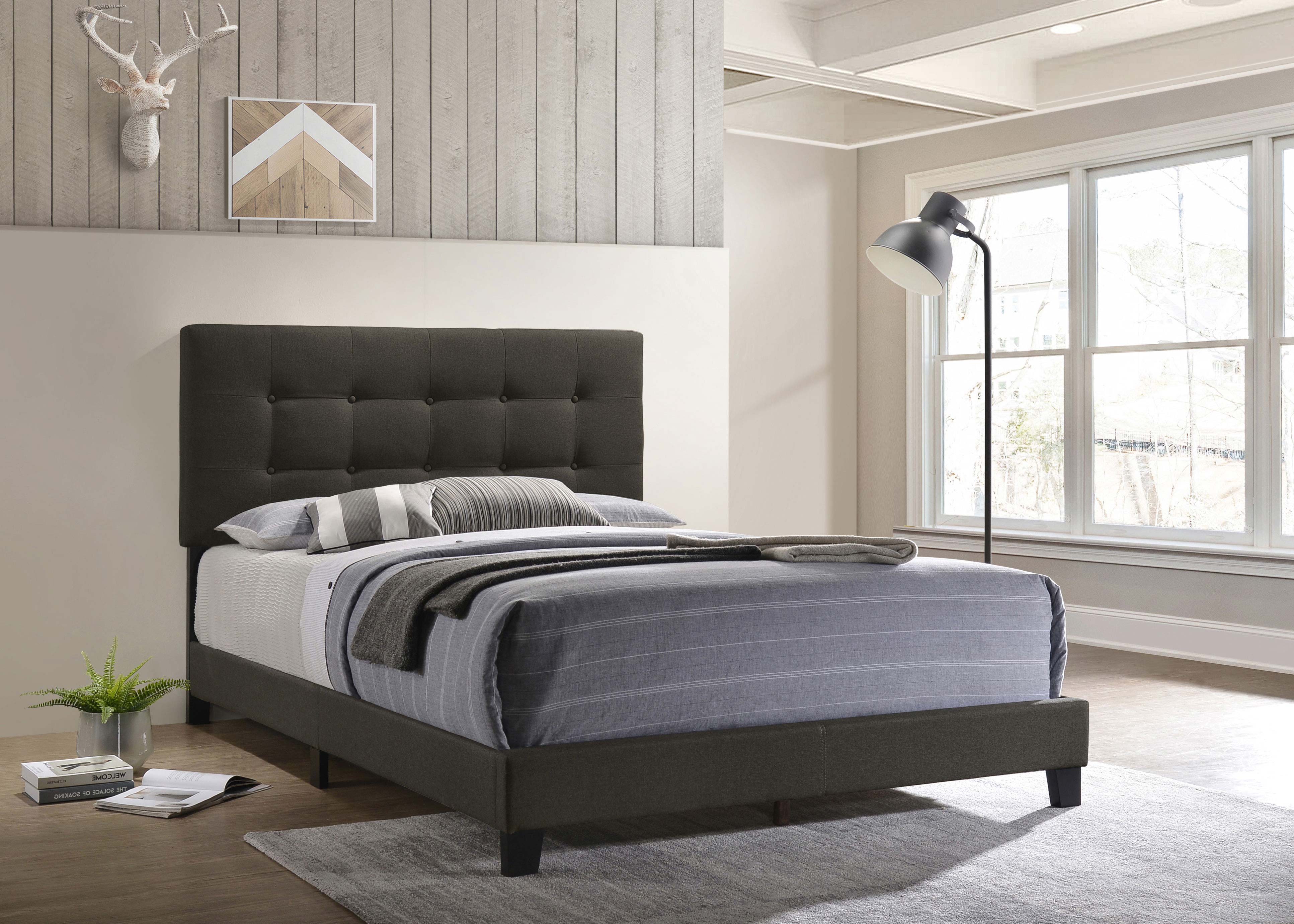 Mapes Upholstered Full Panel Bed Charcoal-CoasterEveryday