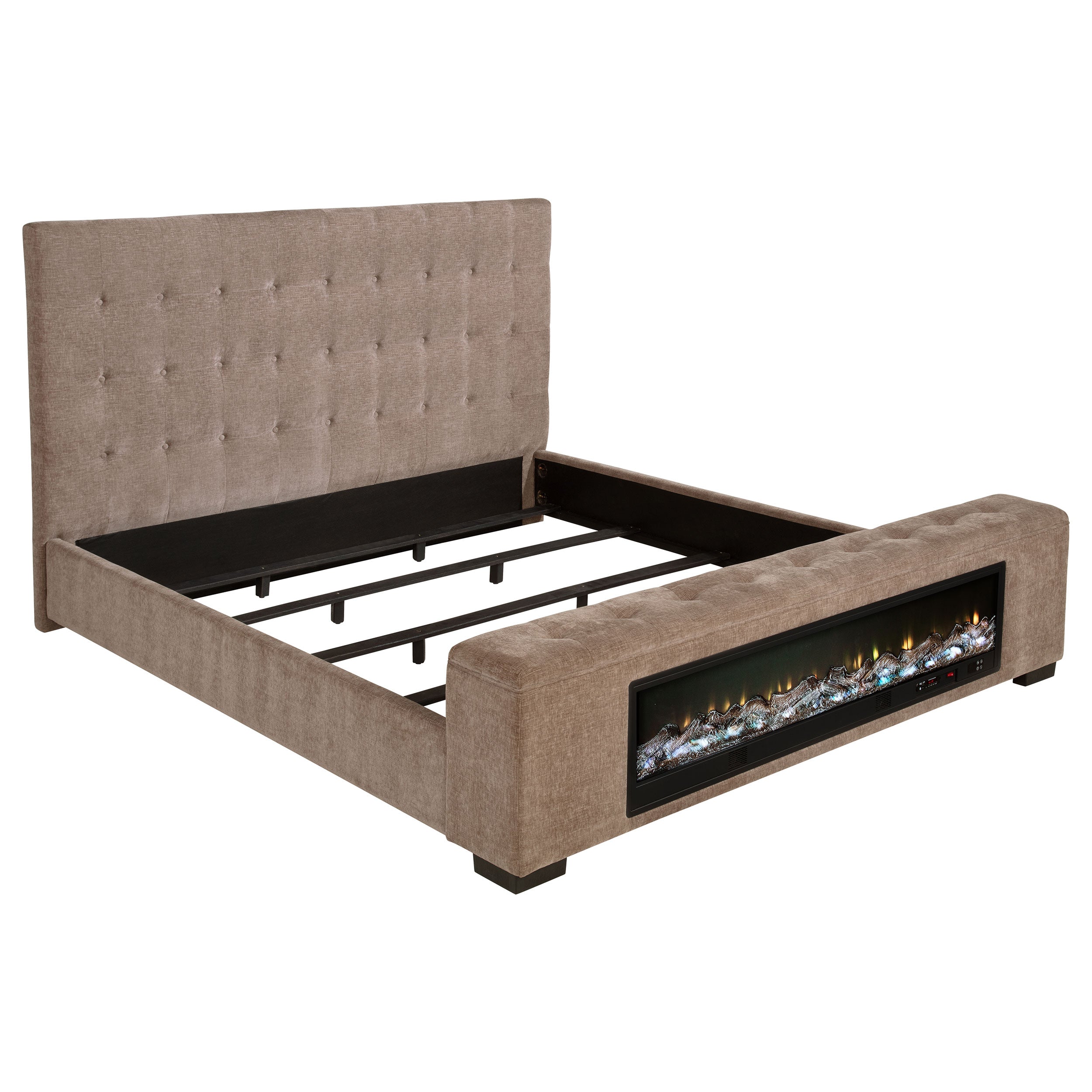 Senna Upholstered Eastern King Audio Flame Visualizer Bed Brown-