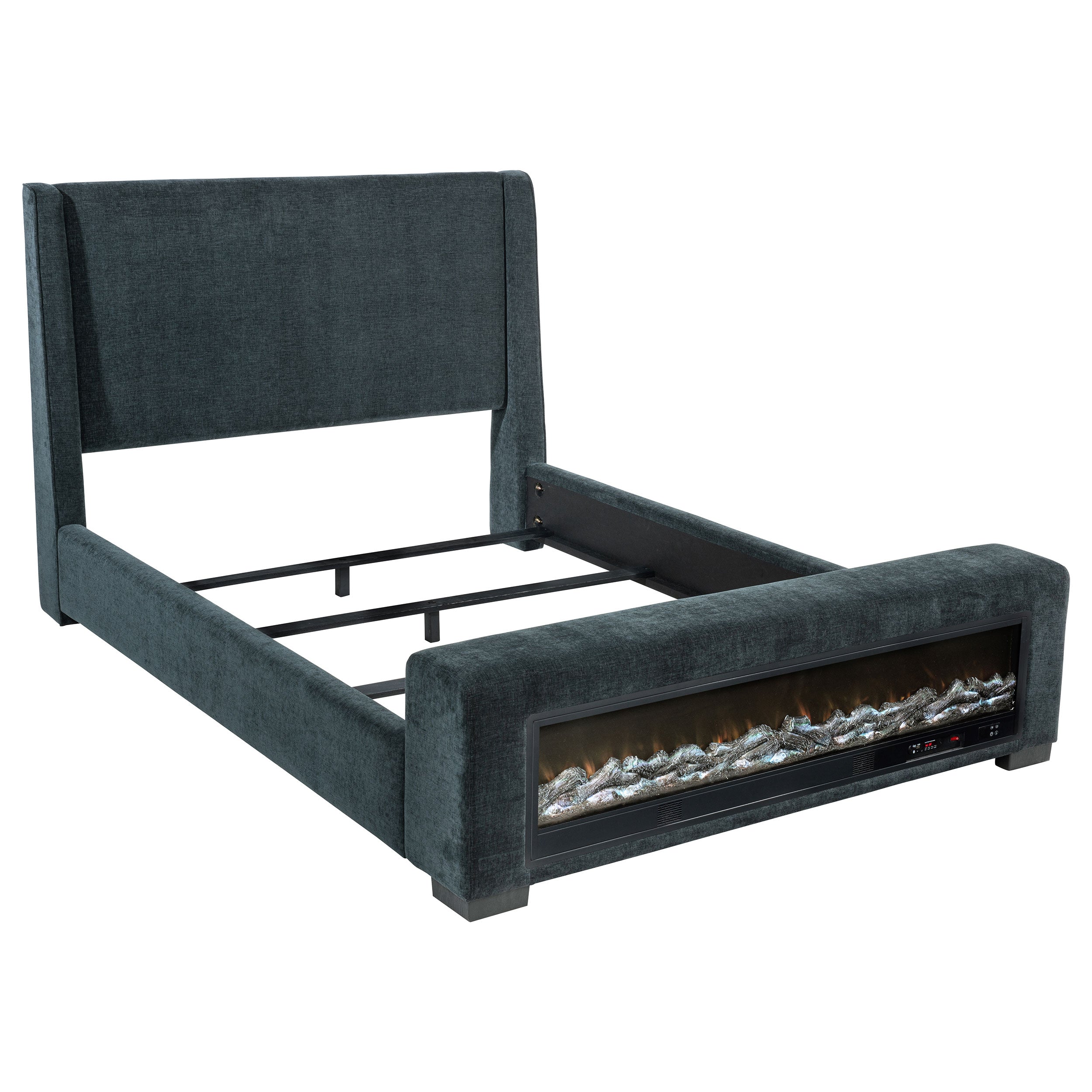 Preston Upholstered California King Audio Flame Visualizer Bed Dark Blue-